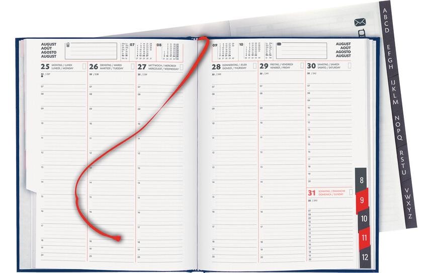 Biella Orario Agenda – 1 Woche/2 Seiten, Gebunden, 17,5 × 23,5 cm, 2026, Mehrsprachig, Dunkelblau, FSC