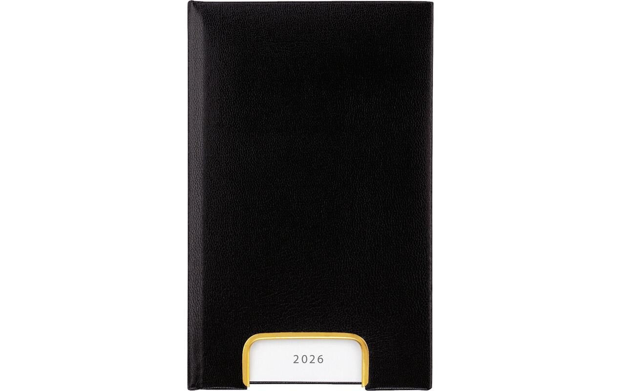 Biella Geschäftsagenda – 1 Tag pro Seite, gebunden, 10,1 × 16,0 cm, 2026, 1-Stunden-Takt, schwarz, FSC