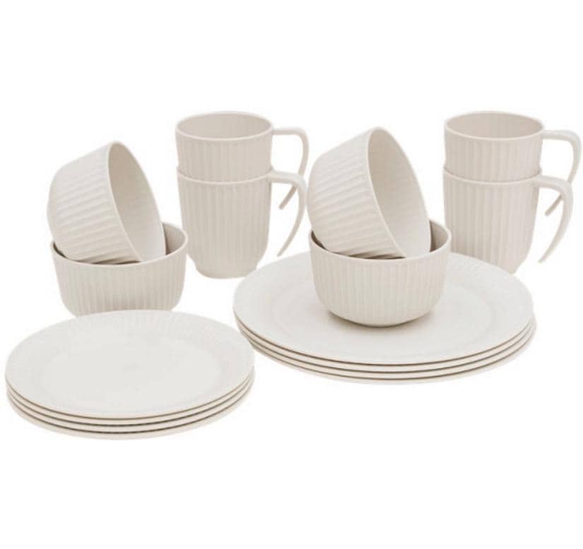 Outwell Geschirrset Delish – 16-teiliges Set, Schüssel 0,5 l, Becher 450 ml, Kunststoff (PP), spülmaschinenfest