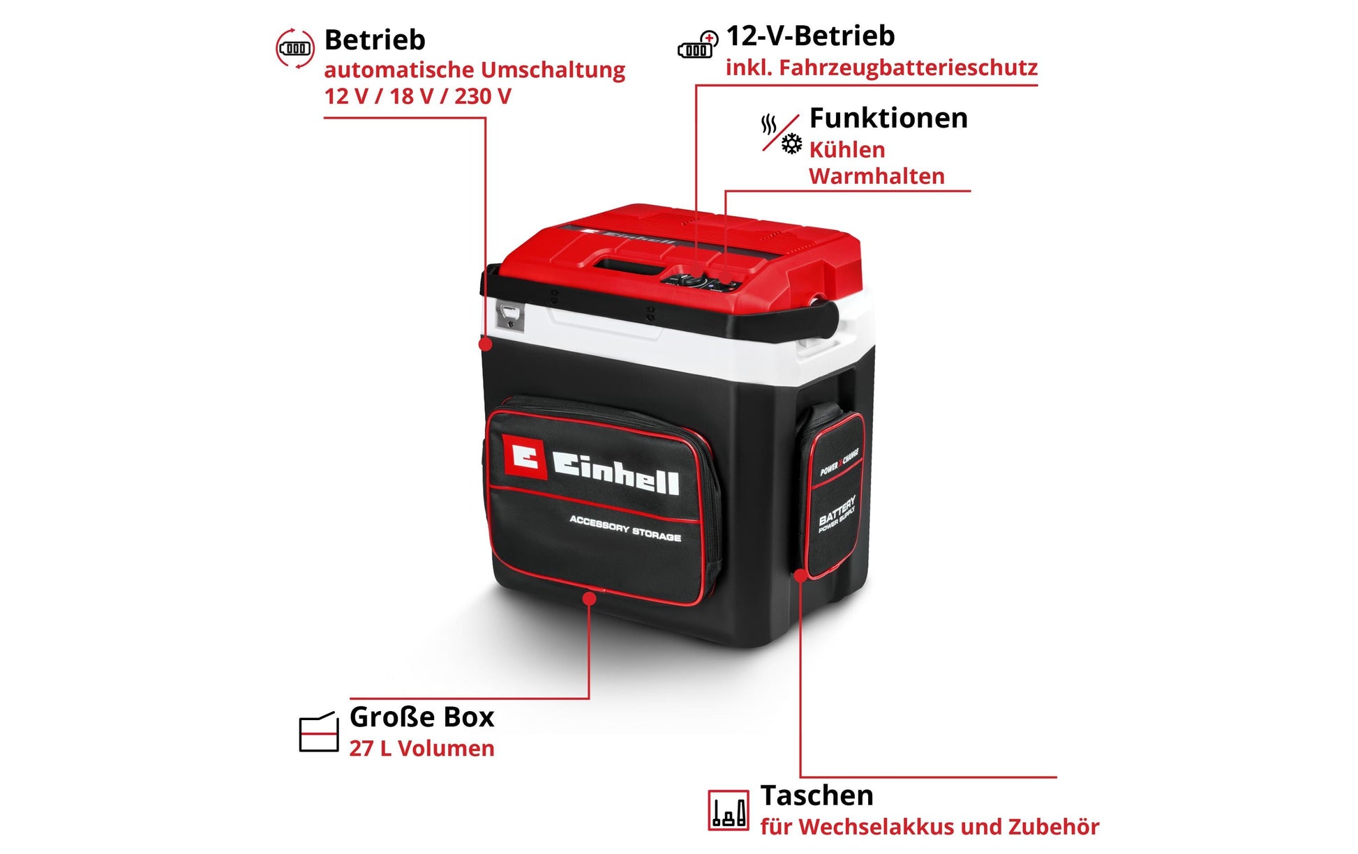 Einhell Kühlbox TE-COL 18/27 Li-Solo – 27 l, Akku (Power X-Change)/Netzbetrieb, thermoelektrisch