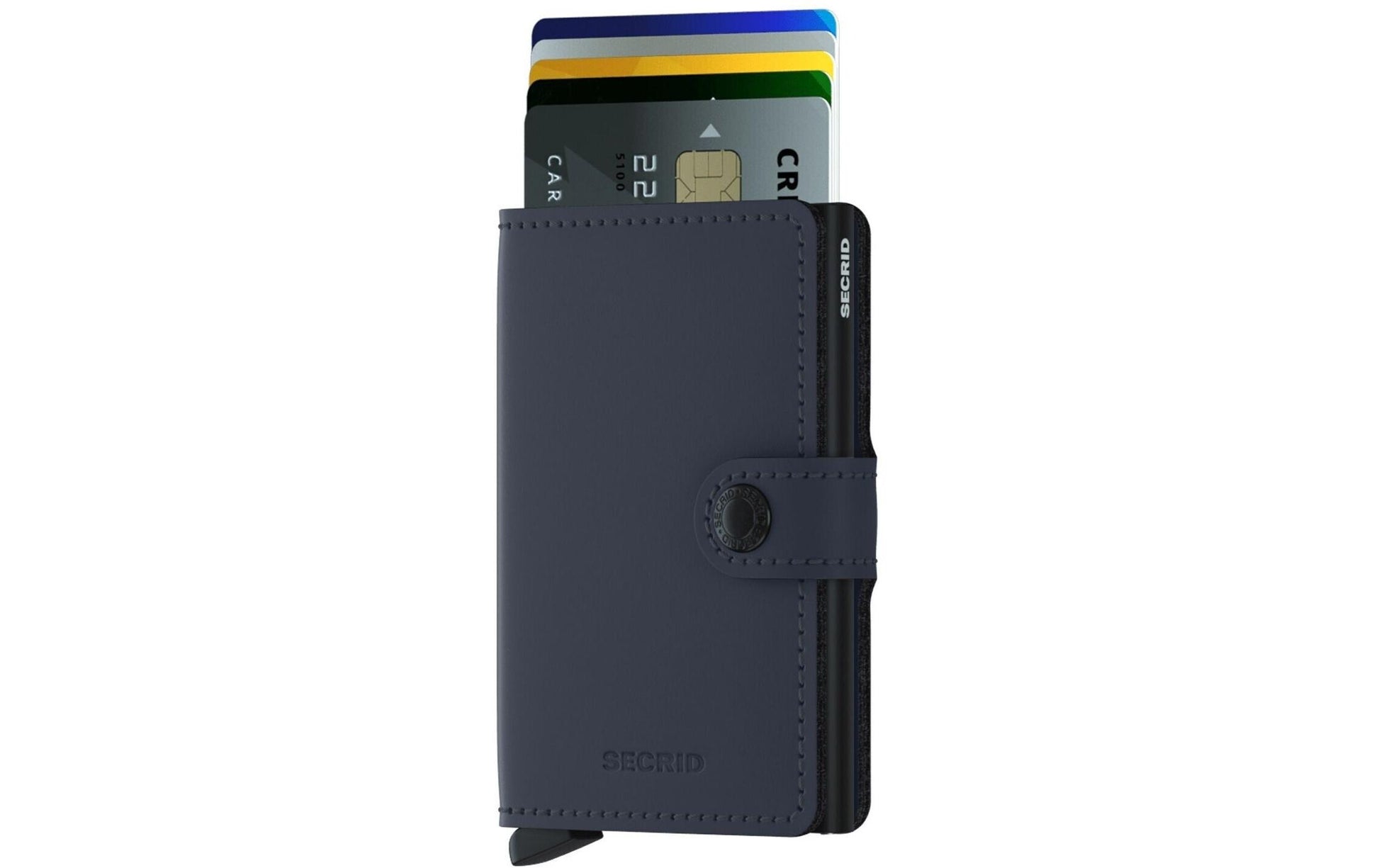 Secrid Miniwallet Brieftasche – RFID-Schutz, Schnappverschluss – 65×21×102 mm – Dunkelblau, Leder – 10 Karten