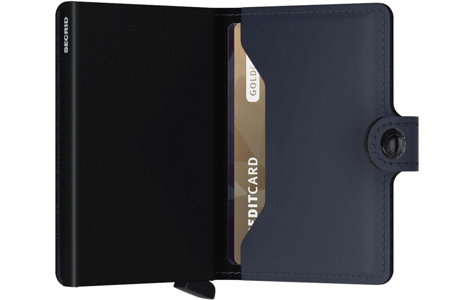 Secrid Miniwallet Brieftasche – RFID-Schutz, Schnappverschluss – 65×21×102 mm – Dunkelblau, Leder – 10 Karten