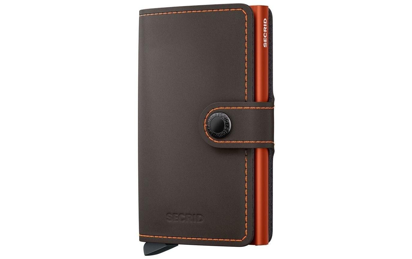 Secrid Miniwallet Kartenetui – RFID-Schutz, für 10 Karten – 65×102×21 mm – Echtes Leder – Dunkelbraun/Orange