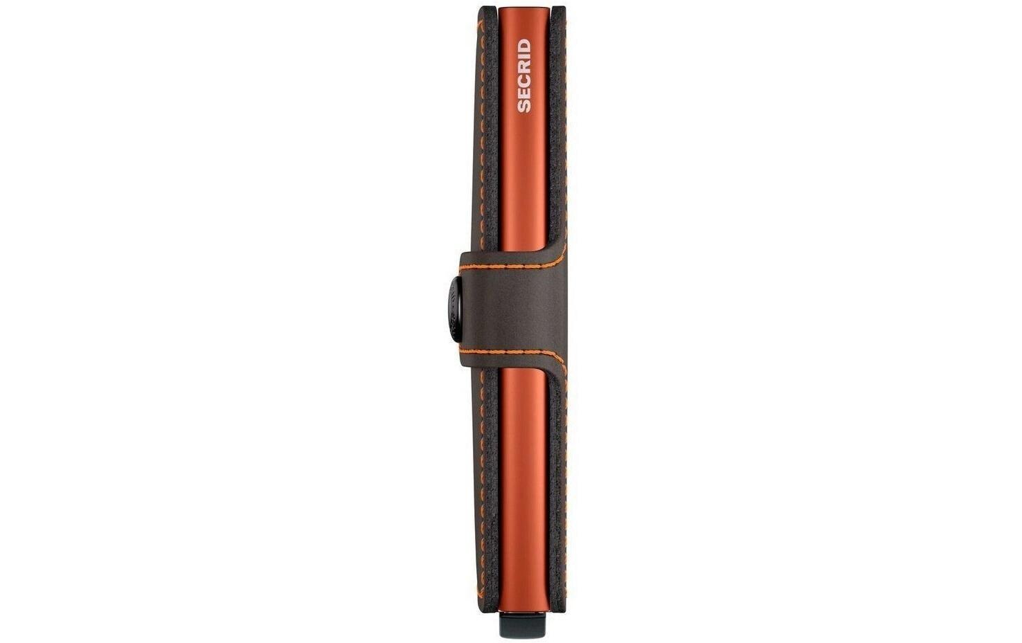Secrid Miniwallet Kartenetui – RFID-Schutz, für 10 Karten – 65×102×21 mm – Echtes Leder – Dunkelbraun/Orange