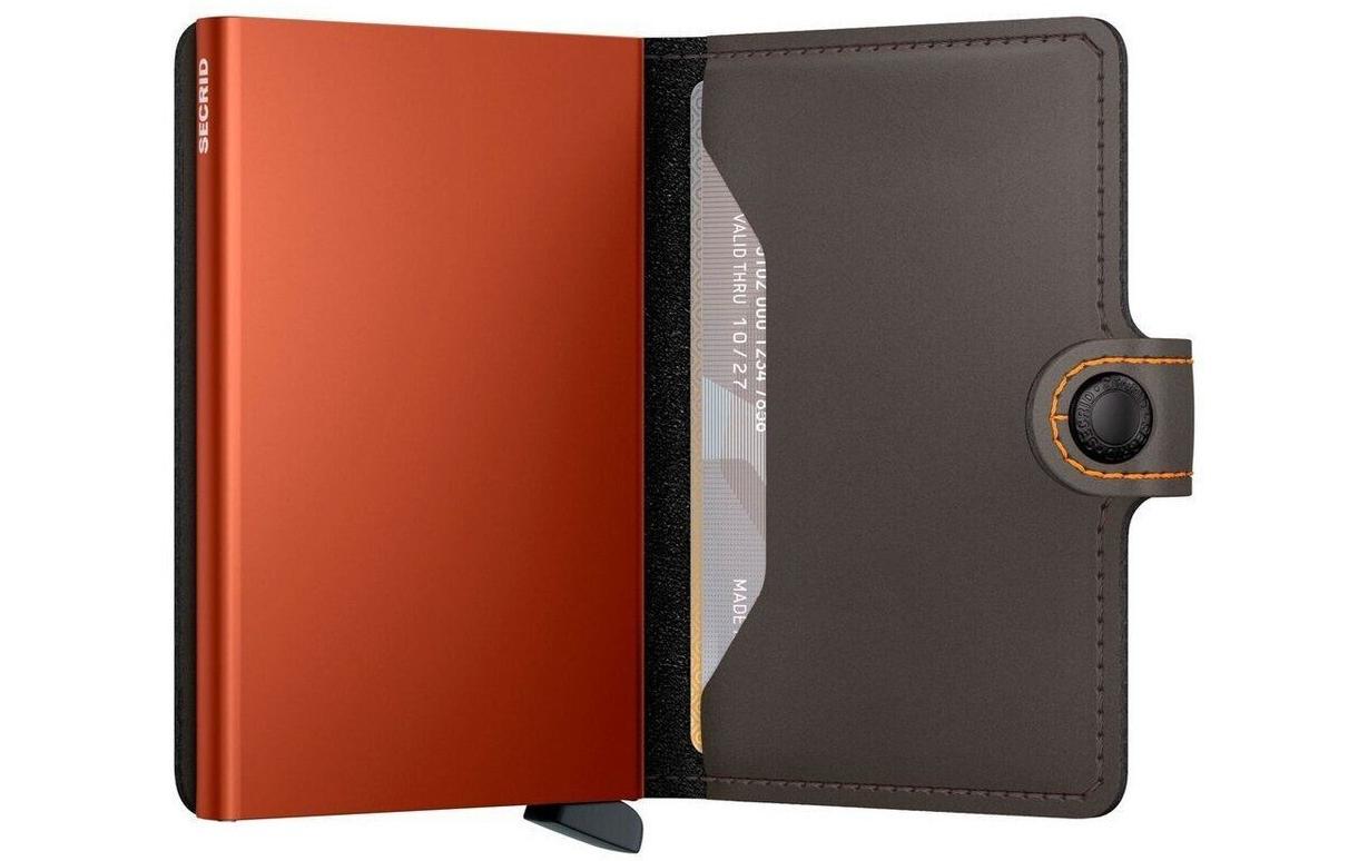 Secrid Miniwallet Kartenetui – RFID-Schutz, für 10 Karten – 65×102×21 mm – Echtes Leder – Dunkelbraun/Orange