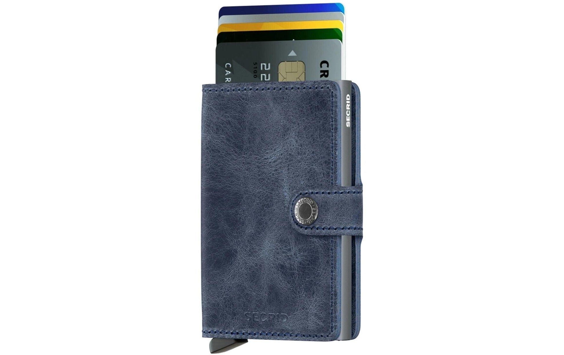 Secrid Miniwallet Kartenetui – RFID-Schutz, 10 Karten – Vintage Blue – Echtes Leder – 65 × 102 × 21 mm