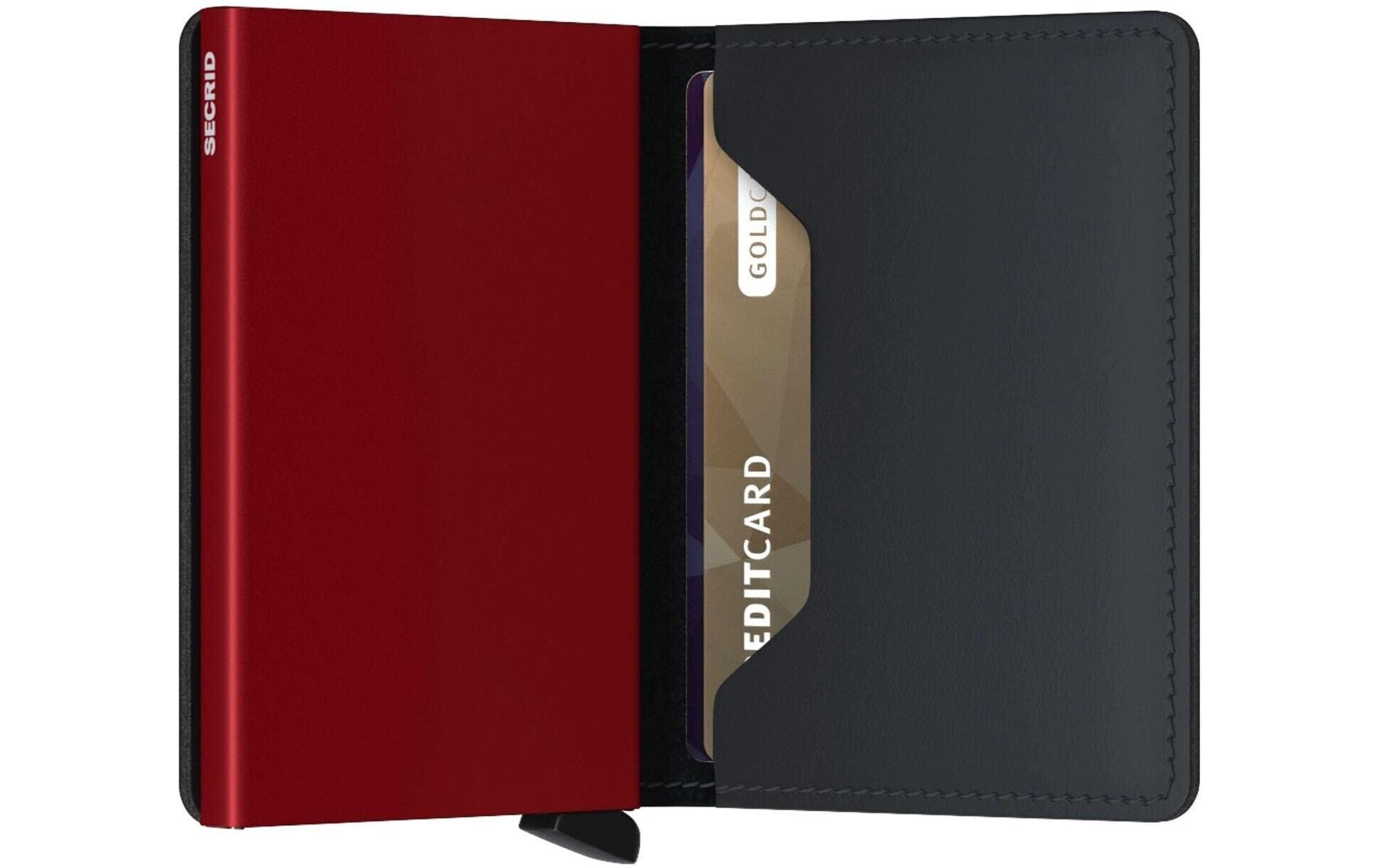 Secrid Slimwallet Kartenetui – RFID-Schutz – 68 × 16 × 102 mm, 10 Karten – Schwarz/Rot – Aluminium, Leder
