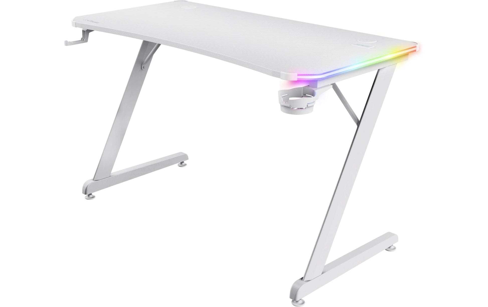 Trust GXT709W Luminus – Rollbarer Computertisch, 1'200×600×740 mm, RGB-LED-Beleuchtung, bis 150 kg, Weiss