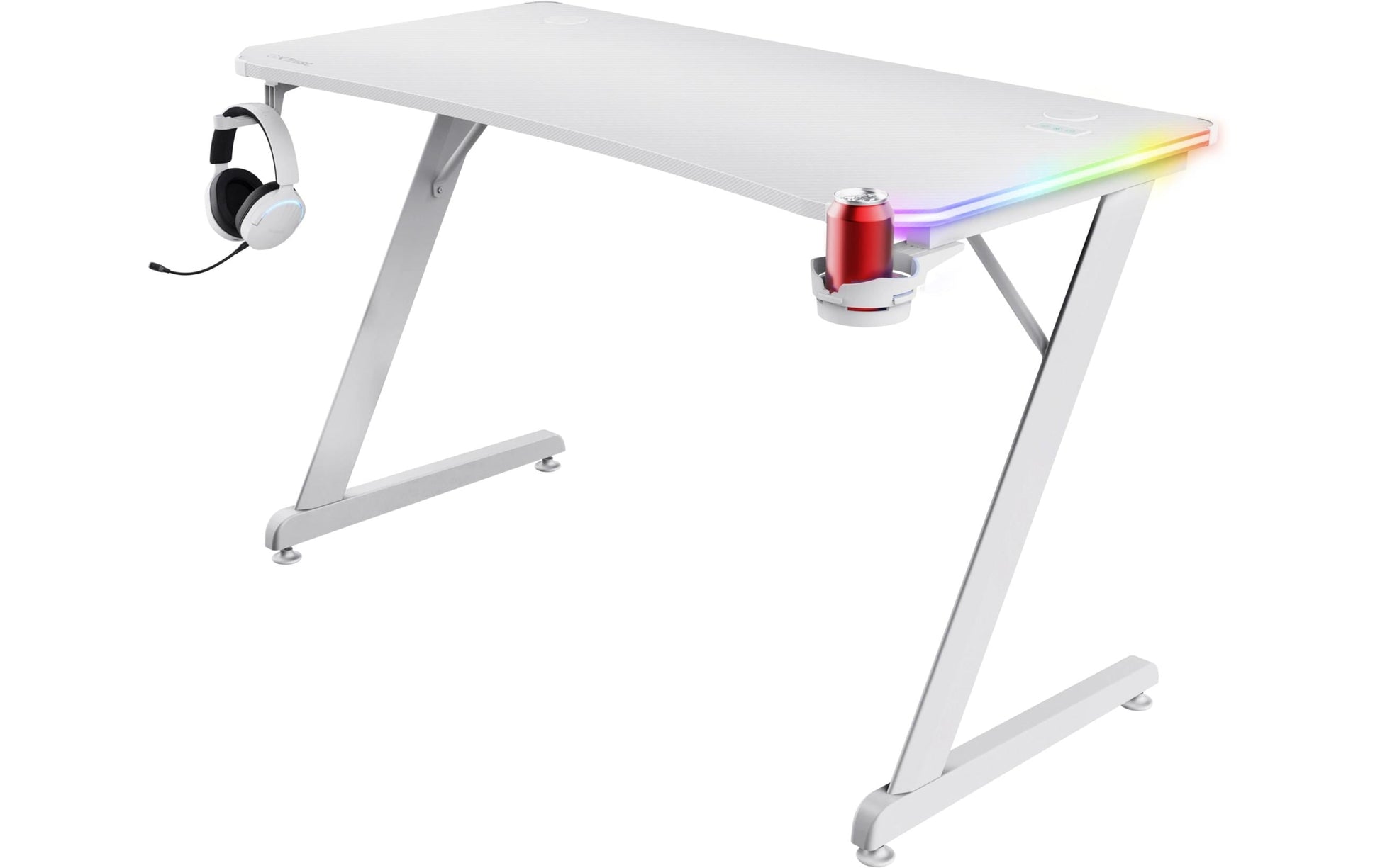 Trust GXT709W Luminus – Rollbarer Computertisch, 1'200×600×740 mm, RGB-LED-Beleuchtung, bis 150 kg, Weiss