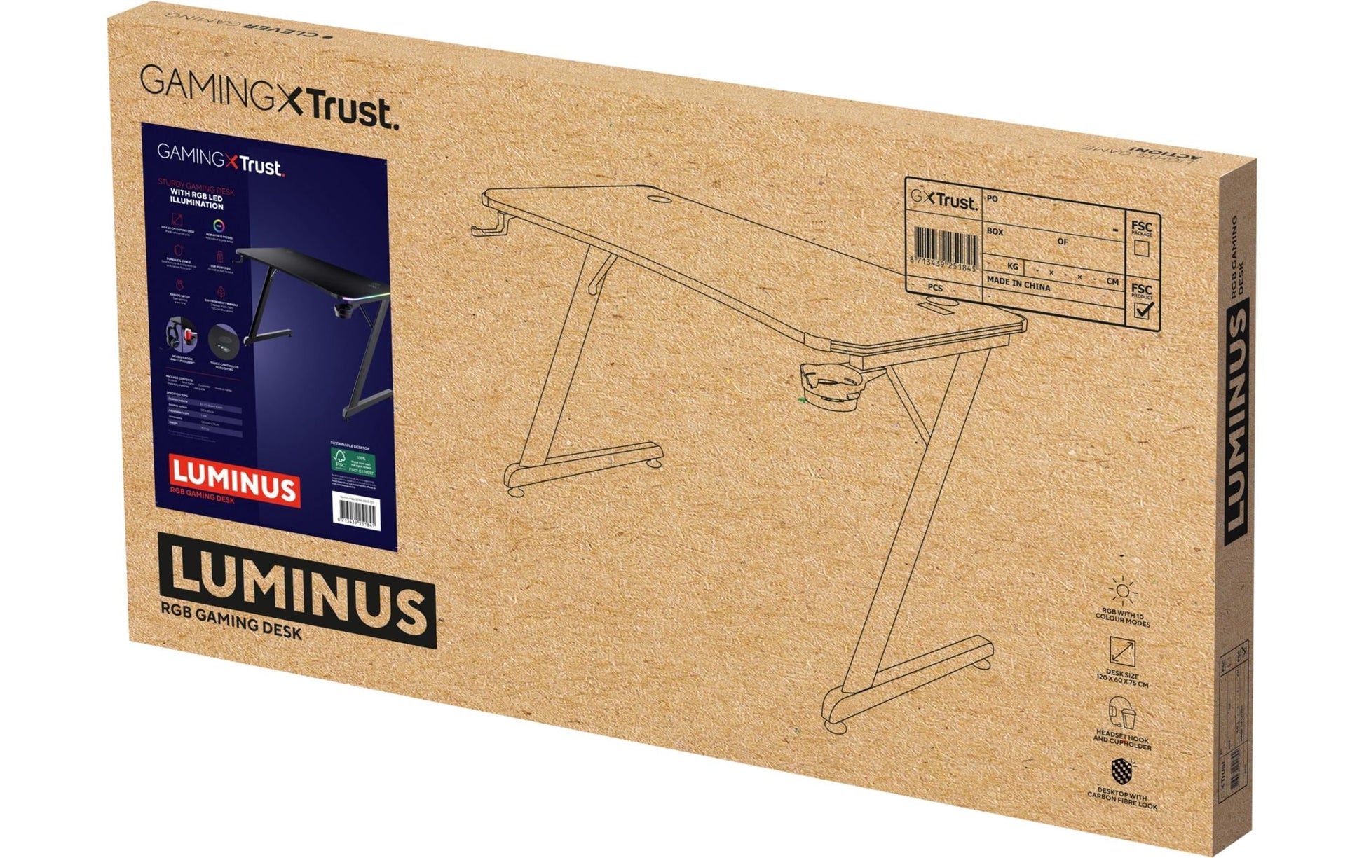 Trust GXT709 Luminus – Rollbarer Computertisch, 1'200×600×740 mm, bis 150 kg, schwarz
