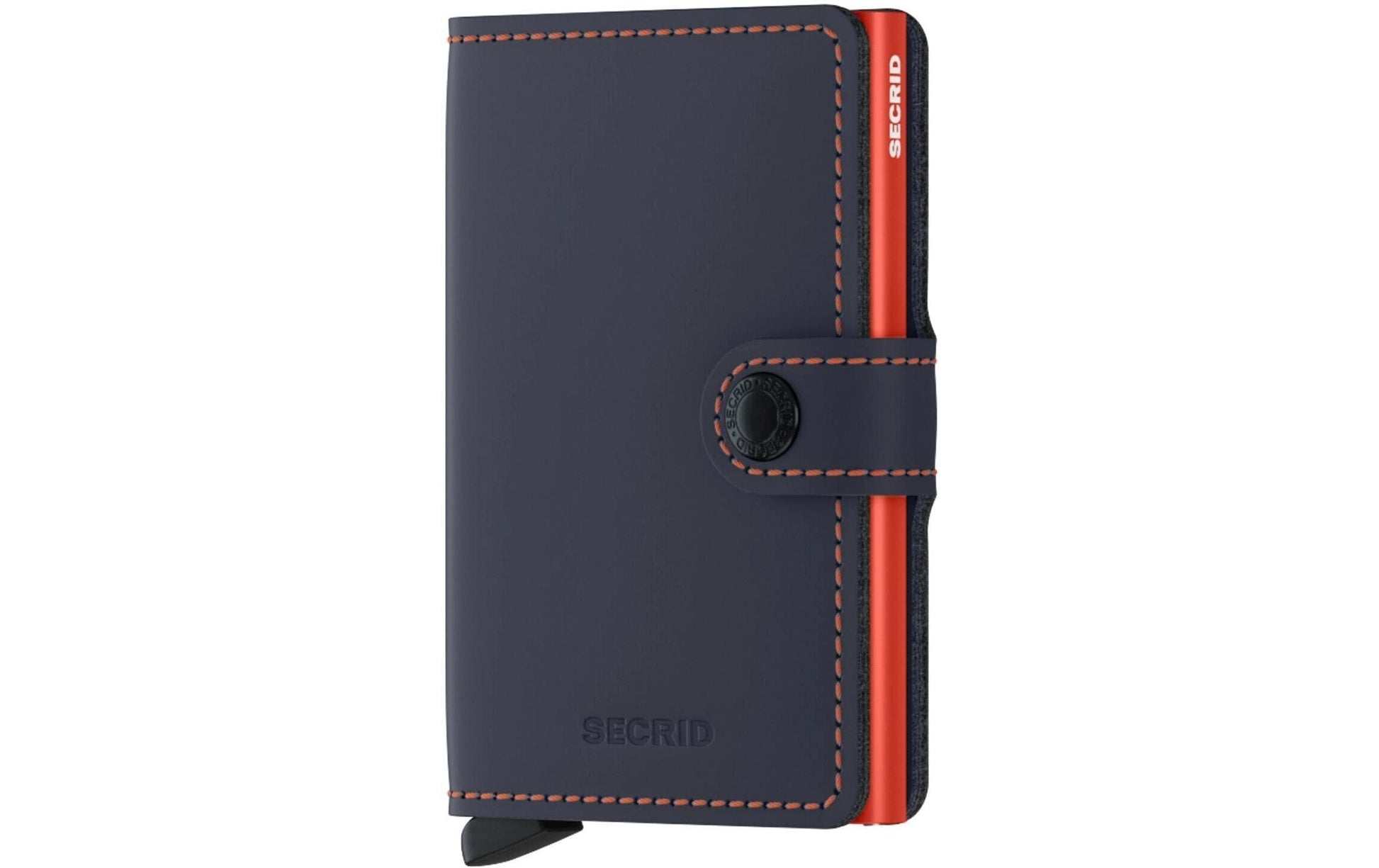 Secrid Miniwallet – RFID-Schutz – 65×102×21 mm, für 10 Karten – Mattes Nachtblau/Orange – Leder