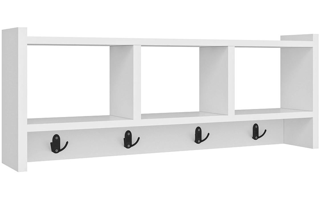 Woody Fashion Wandgarderobe – 4 Haken, Spanplatte, Weiss, 75,6 × 22 × 35 cm