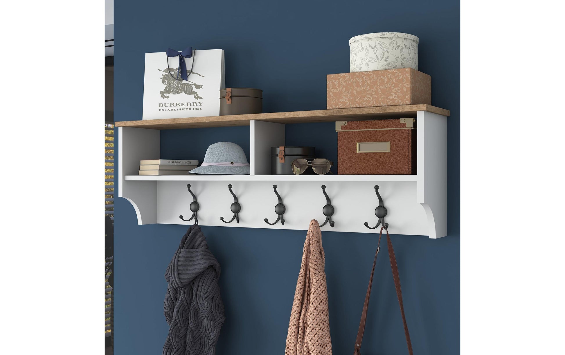 Woody Fashion Wandgarderobe mit 5 Haken – Spanplatte – weiss – 1'200 × 372 × 222 mm