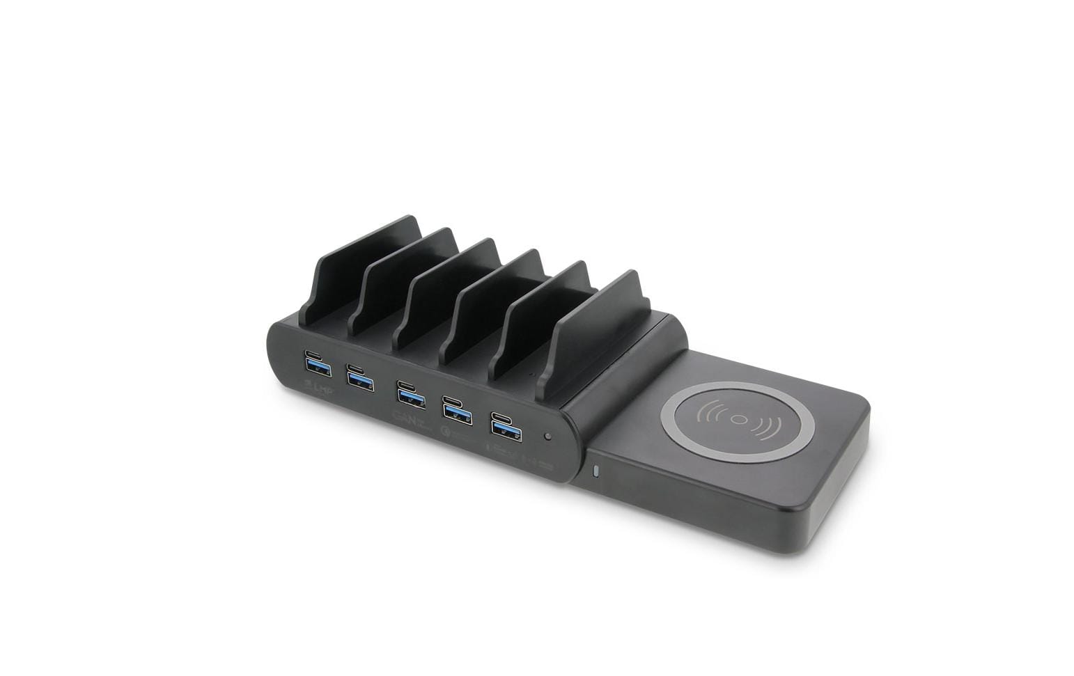 LMP DuoCharge USB-Desktop-Ladegerät 150 W – USB-C×5, USB-A×1 – GaN, Qi2-Ladepad – Schwarz