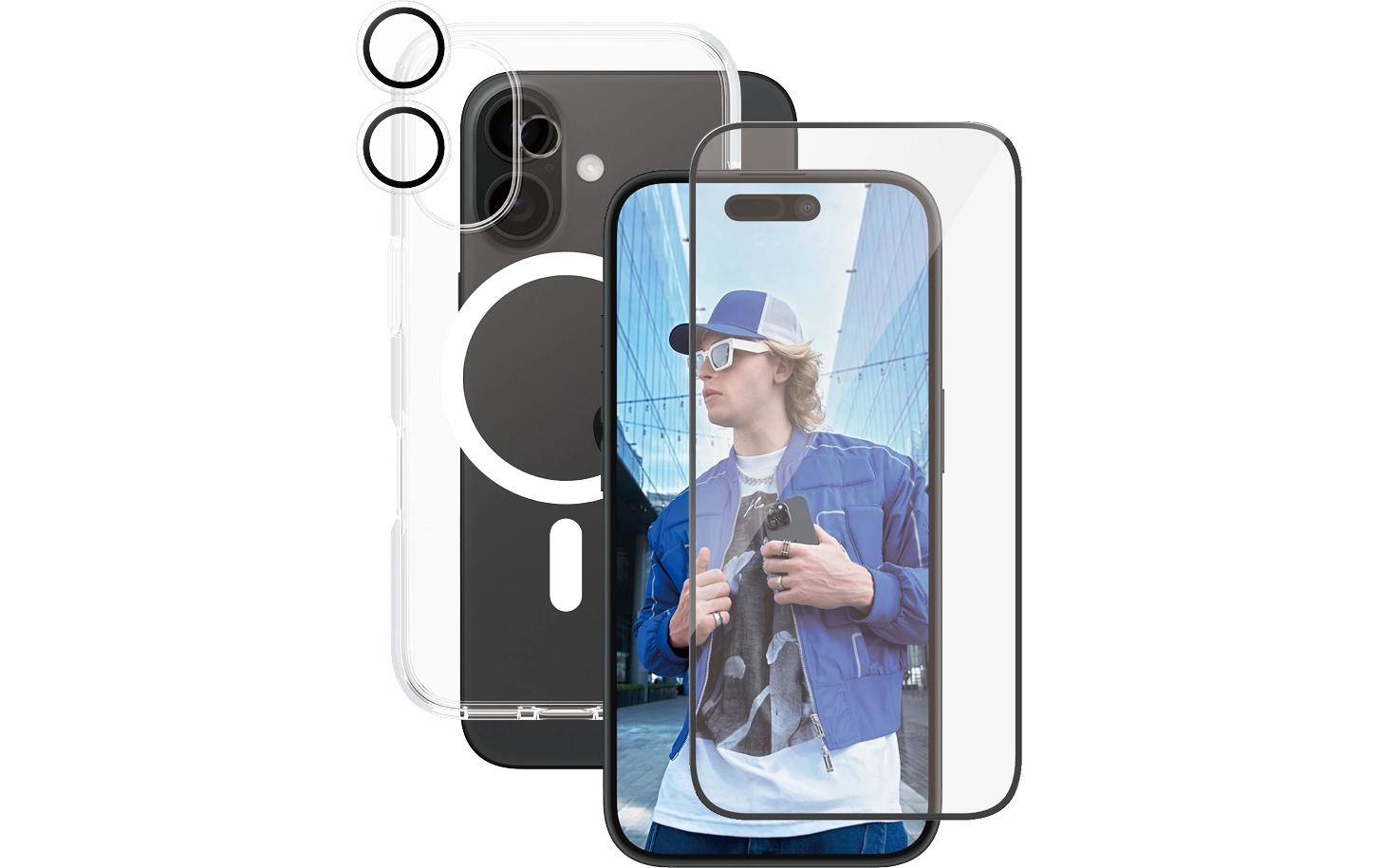 PanzerGlass Schutzfolie Flagship 3-in-1 – für Apple iPhone 16 – aus recyceltem Material, kratzfest