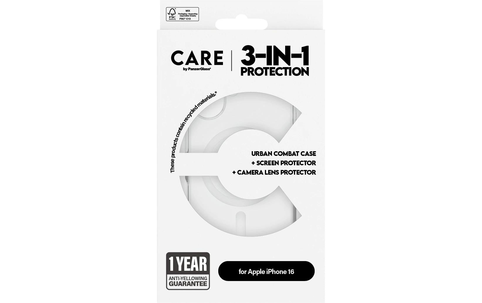 PanzerGlass Schutzfolie Flagship 3-in-1 – für Apple iPhone 16 – aus recyceltem Material, kratzfest