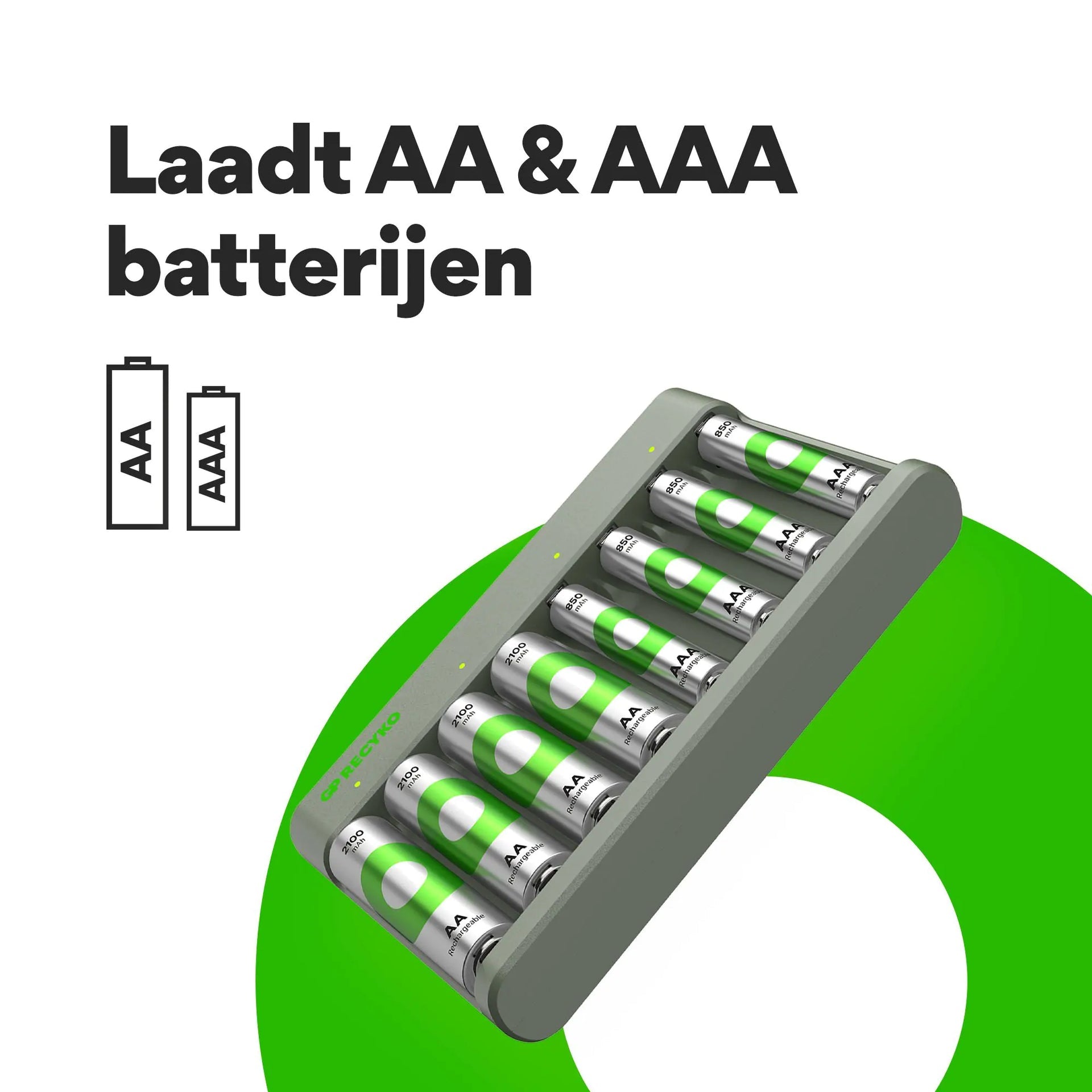 GP Batteries E811 Batterieladegerät 4× – für AA/AAA (NiMH) – inkl. 4×AA 2100 mAh & 4×AAA 850 mAh