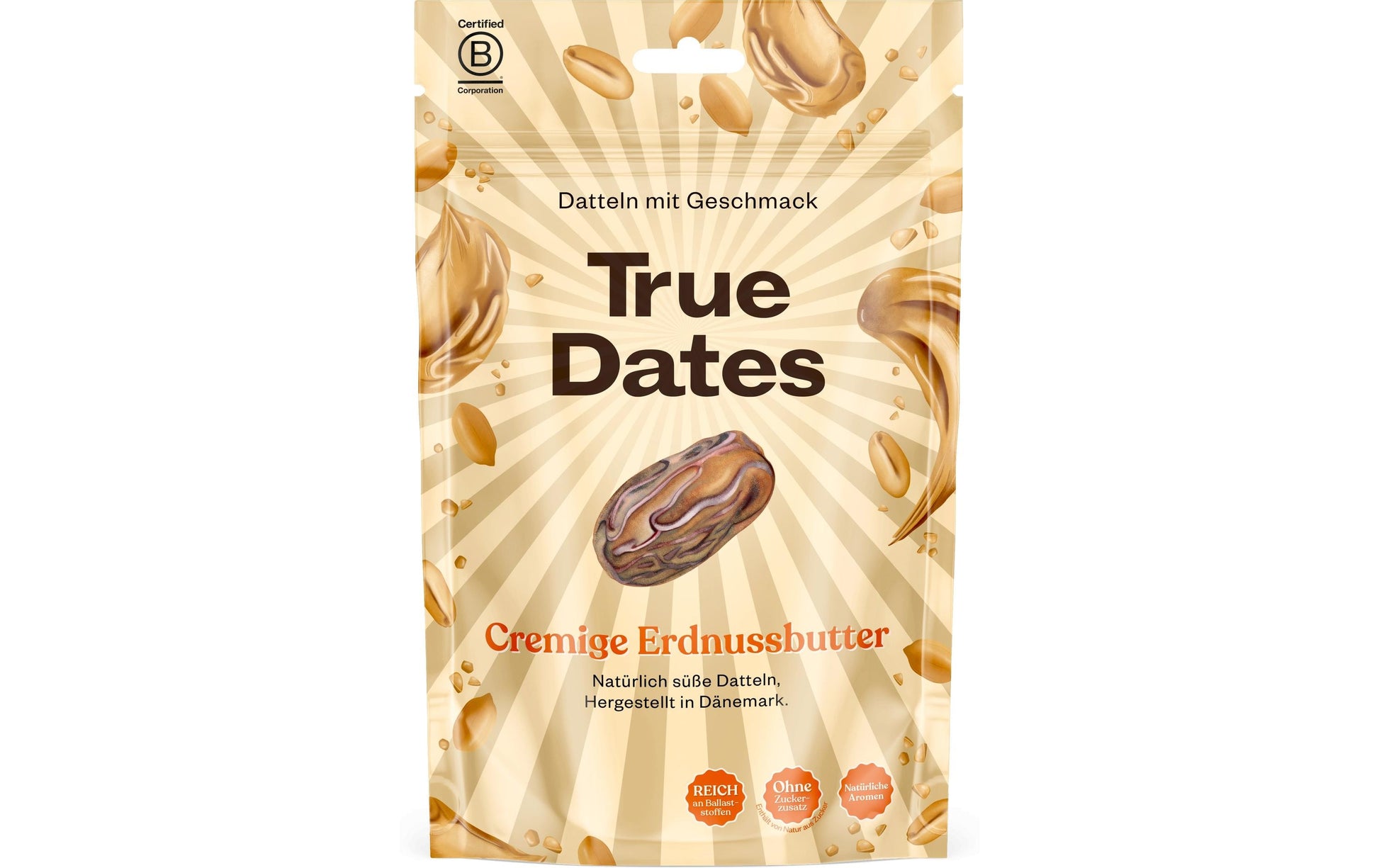 True Gum True Dates Cremige Erdnussbutter – Datteln, vegan – 100 g
