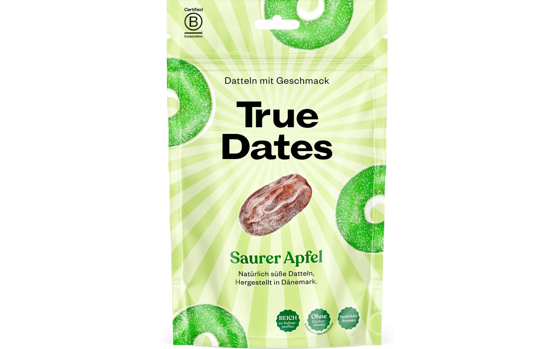 True Gum True Dates Datteln – Saurer Apfel – 12 Stück, 100 g