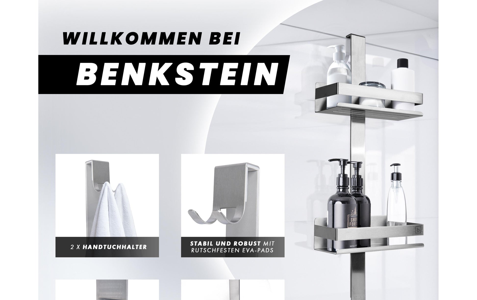 Benkstein Seifenhalter (Wand) – Edelstahl, zum Hängen, 23×65,3 cm, Silber