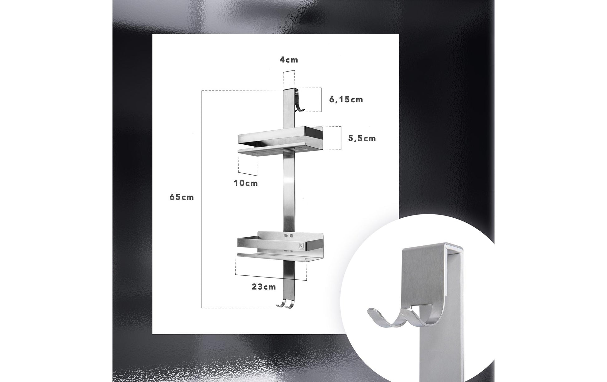 Benkstein Seifenhalter (Wand) – Edelstahl, zum Hängen, 23×65,3 cm, Silber