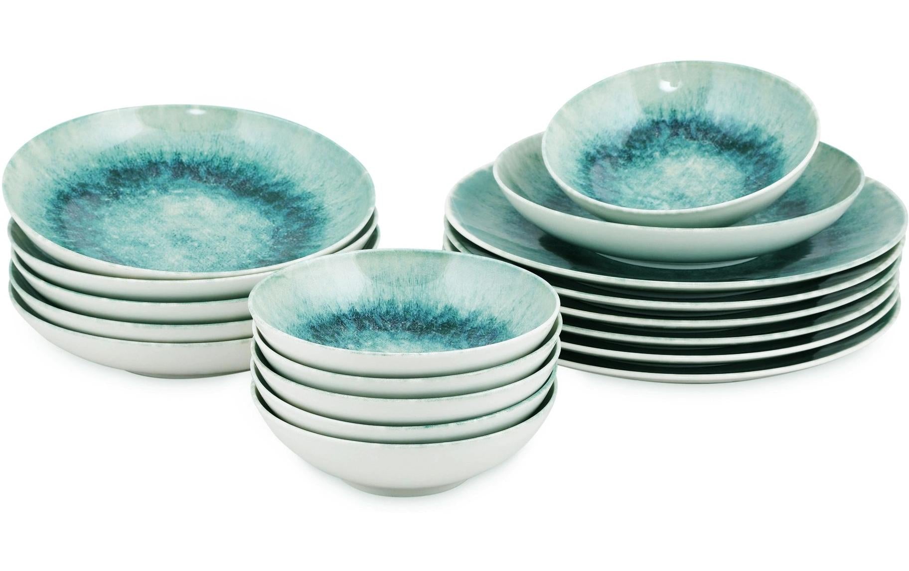 Hermia Geschirrset – 18-teiliges Set, Porzellan, Türkis