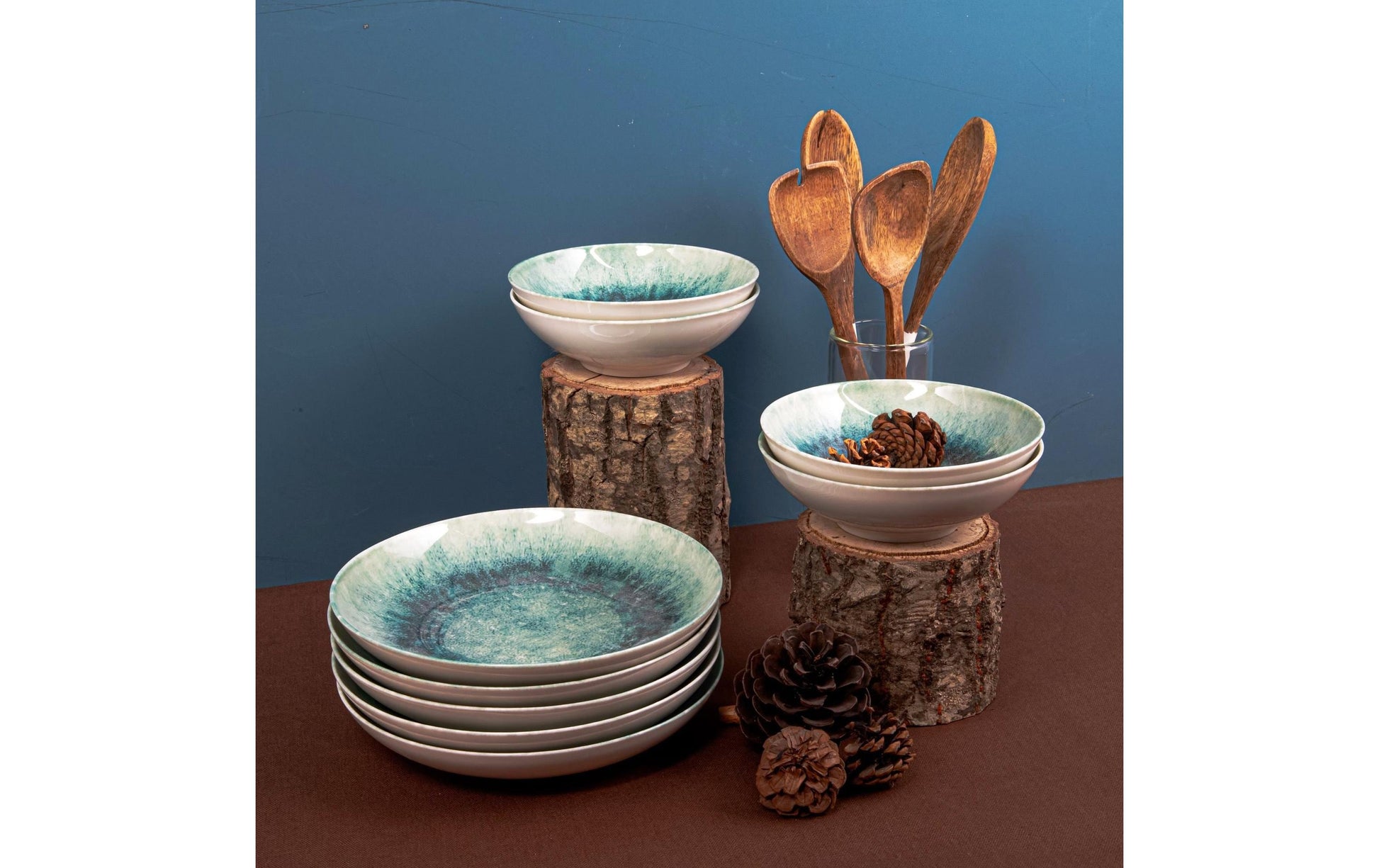 Hermia Geschirrset – 18-teiliges Set, Porzellan, Türkis