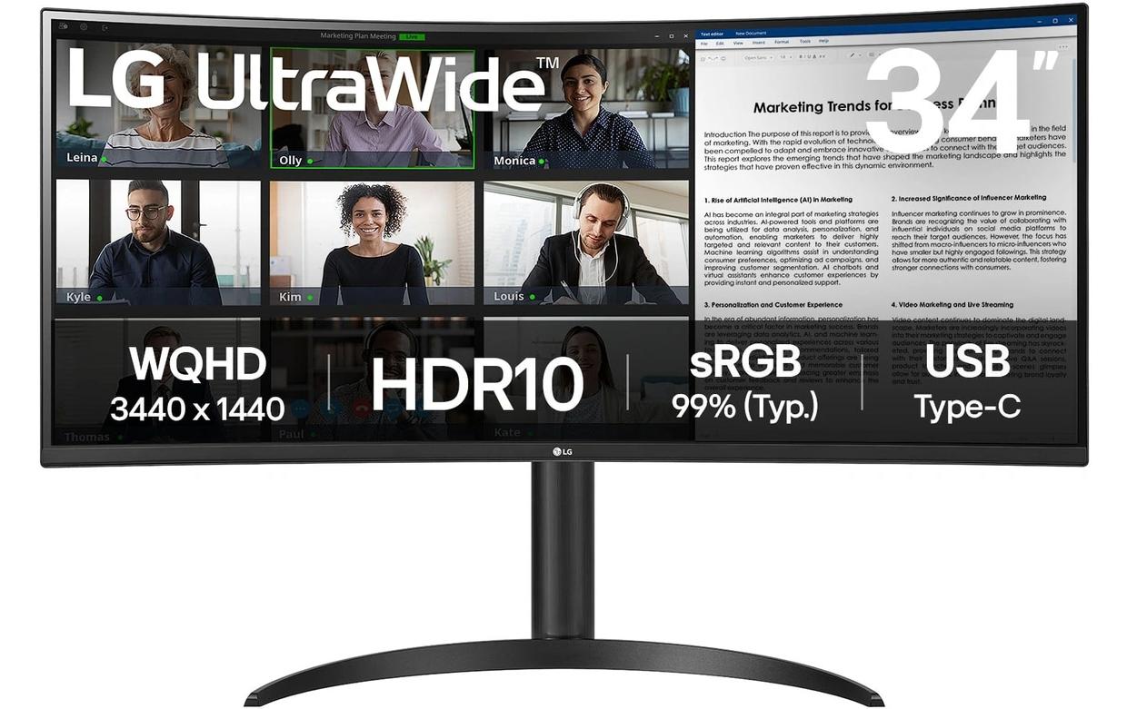 LG 34WR55QK-B – 34" UWQHD VA 100 Hz Gebogen – USB-C (65 W), HDR