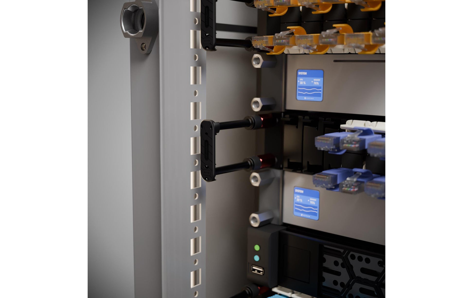 PATCHBOX 19" Rangierpanel, Rack-Montage, 24er-Pack, Polyoxymethylen (POM)/Stahl – für M6 Cage Nuts – Schwarz