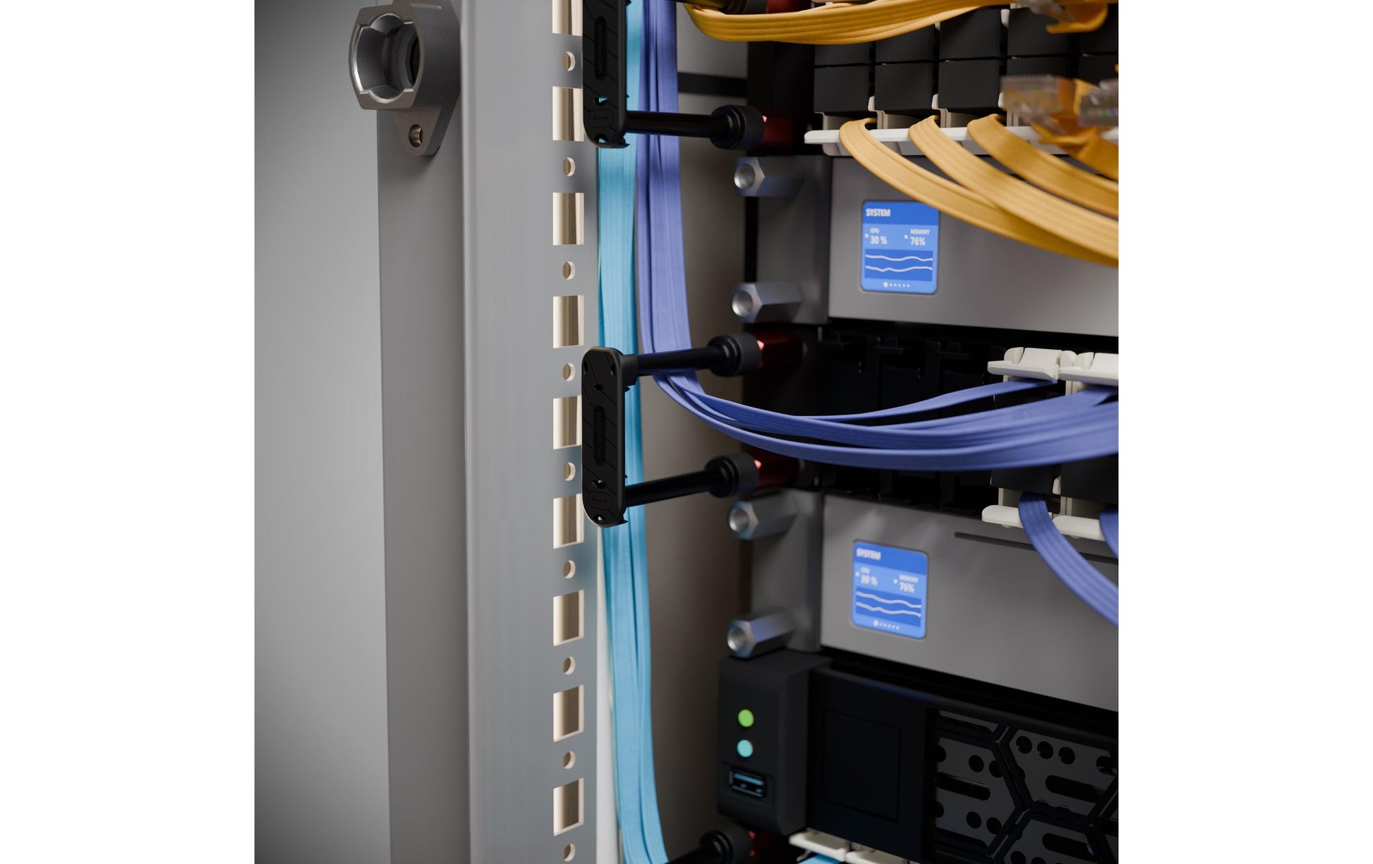 PATCHBOX 19" Rangierpanel, Rack-Montage, 24er-Pack, Polyoxymethylen (POM)/Stahl – für M6 Cage Nuts – Schwarz