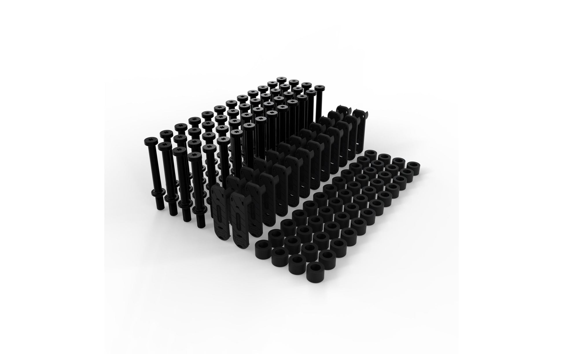 PATCHBOX 19" Rangierpanel, Rack-Montage, 24er-Pack, Polyoxymethylen (POM)/Stahl – für M6 Cage Nuts – Schwarz