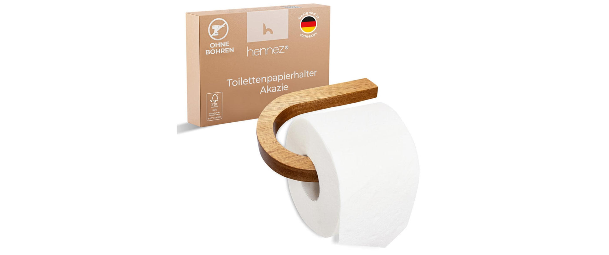 Hennez Evan – Toilettenpapierhalter – Bambus, Braun, Wandmontiert, Klebend, 15 × 11 × 1,5 cm