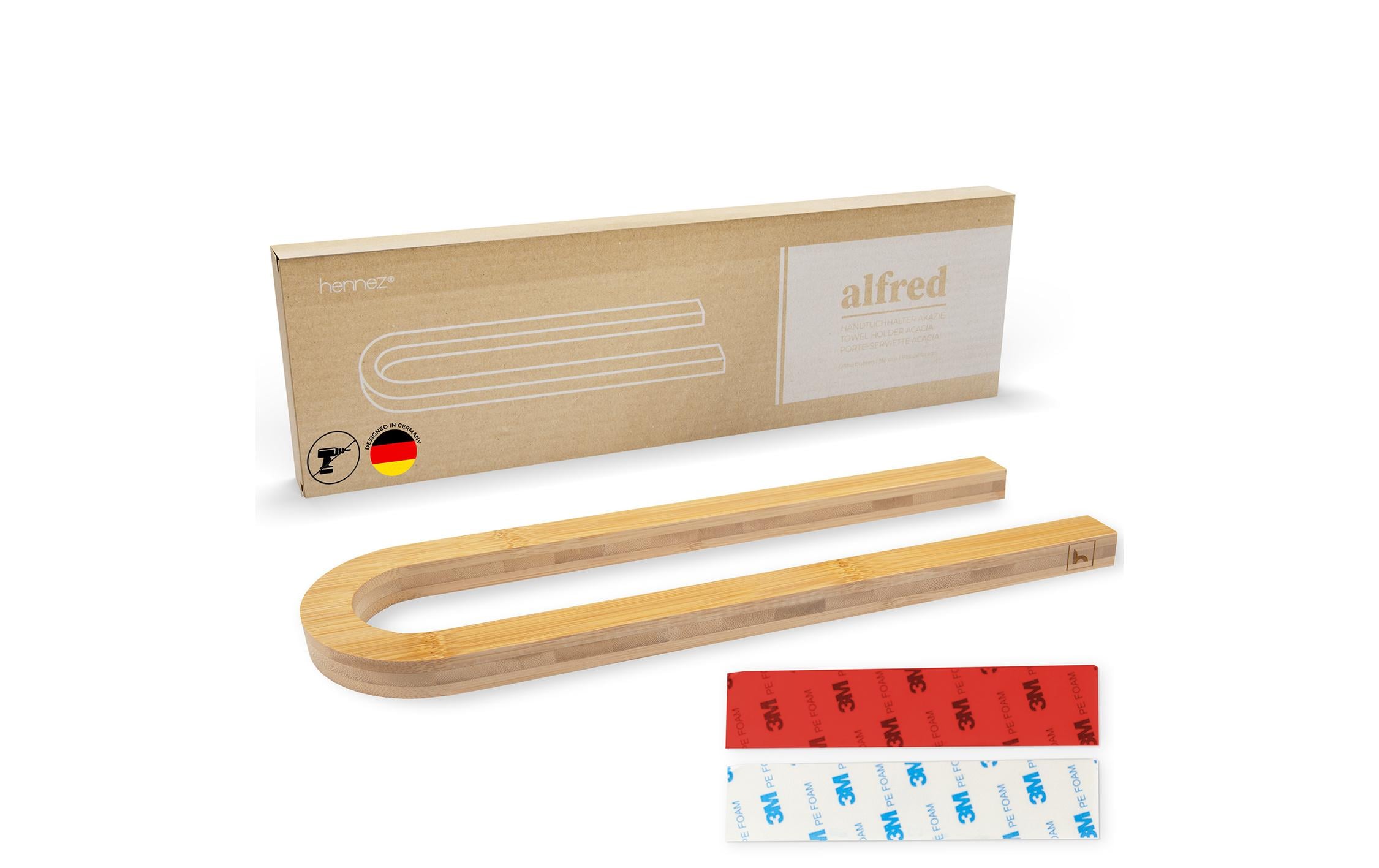 Hennez Handtuchhalter Alfred – 35×10×1,8 cm, Bambus, Klebestreifen, Natur