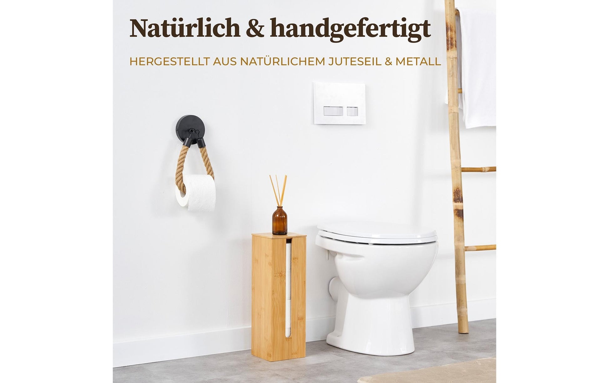 Hennez Toilettenpapierhalter – Bambus, Braun, Wandmontiert, Klebend, für 1 Rolle, 22 × 9,8 cm