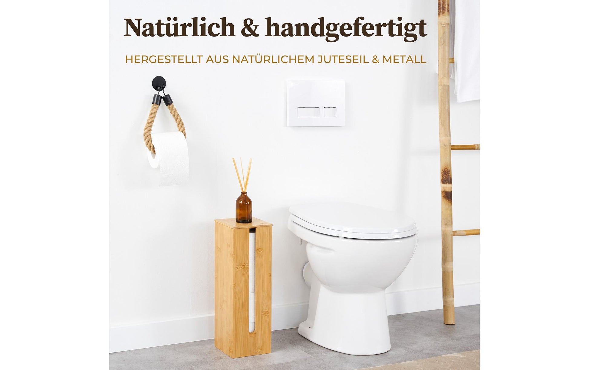 Hennez Toilettenpapierhalter – Bambus, Braun, Klebend, Wandmontiert, 22 × 4,5 cm