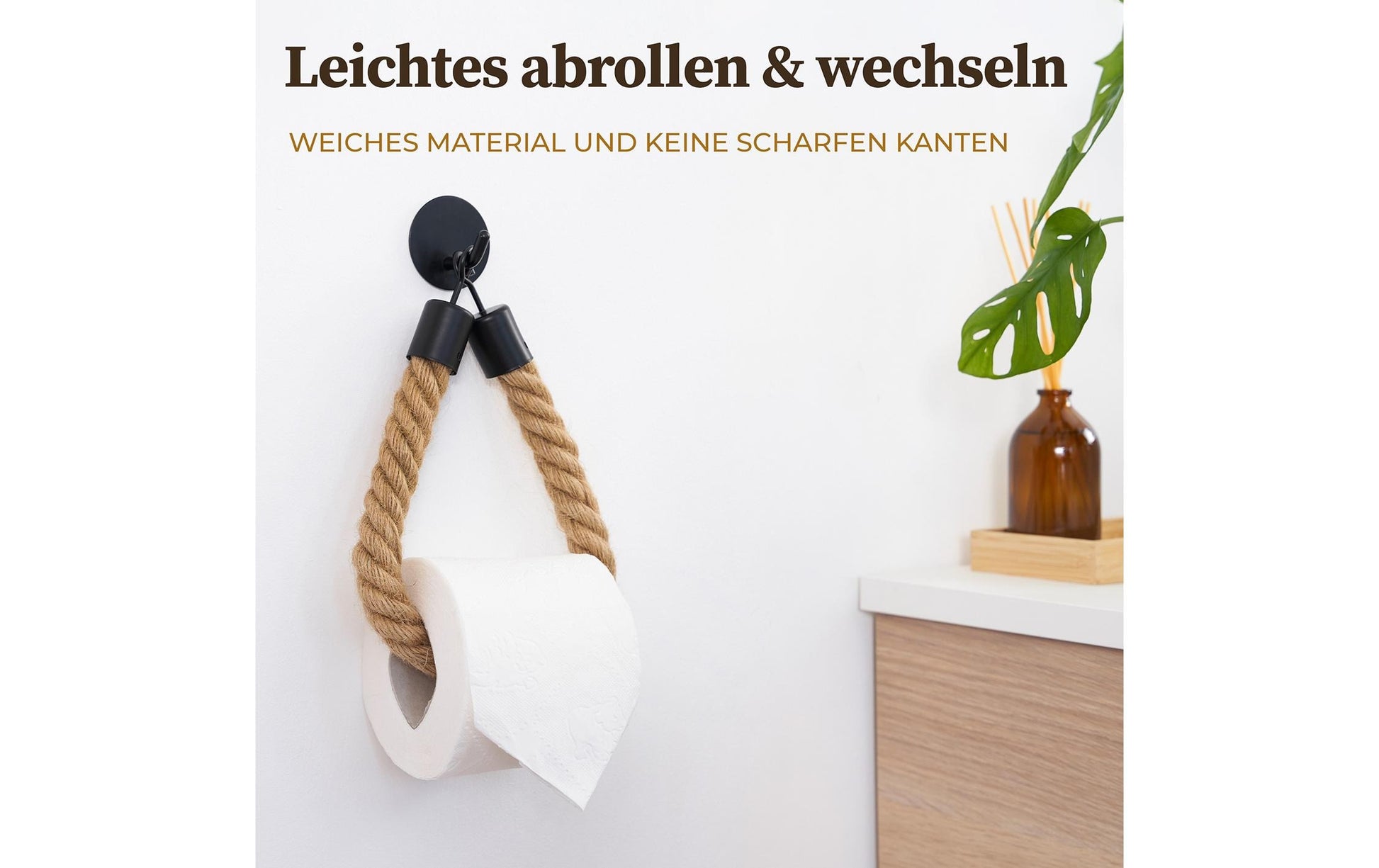 Hennez Toilettenpapierhalter – Bambus, Braun, Klebend, Wandmontiert, 22 × 4,5 cm