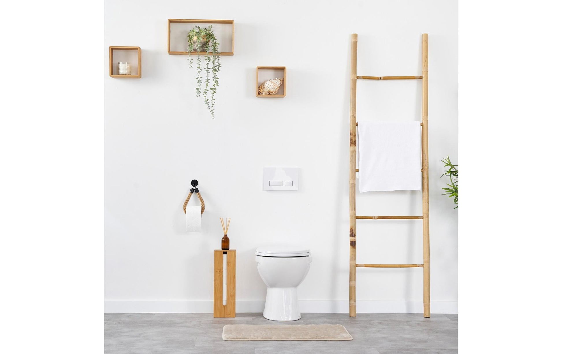 Hennez Toilettenpapierhalter – Bambus, Braun, Klebend, Wandmontiert, 22 × 4,5 cm
