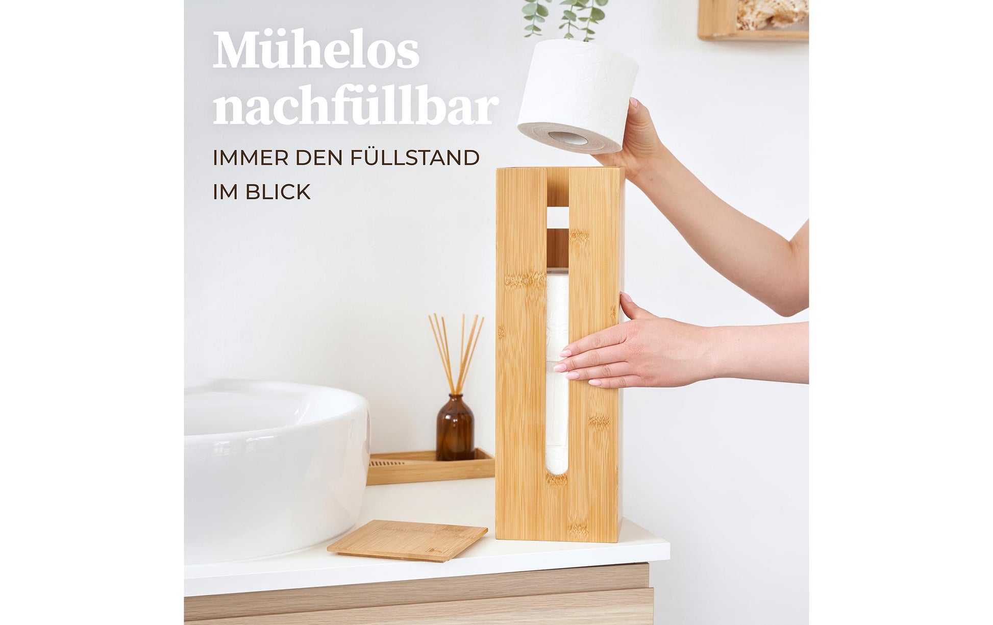 Hennez Toilettenpapierständer – Bambus, Braun, für 4 Rollen, H 42 cm, Ø 13,5 cm