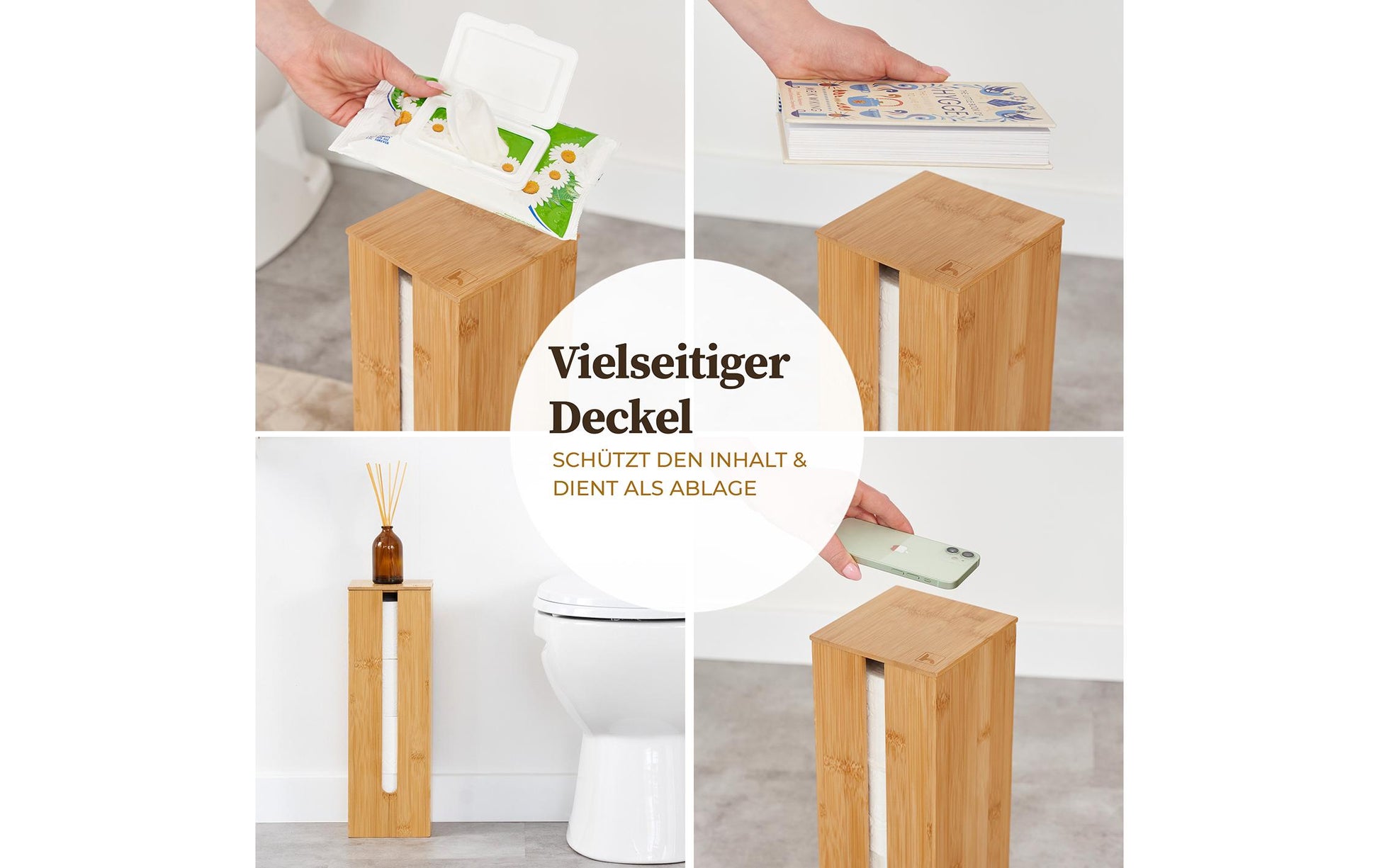 Hennez Toilettenpapierständer – Bambus, Braun, für 4 Rollen, H 42 cm, Ø 13,5 cm