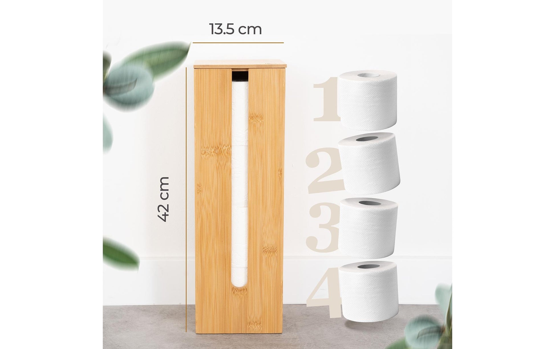 Hennez Toilettenpapierständer – Bambus, Braun, für 4 Rollen, H 42 cm, Ø 13,5 cm