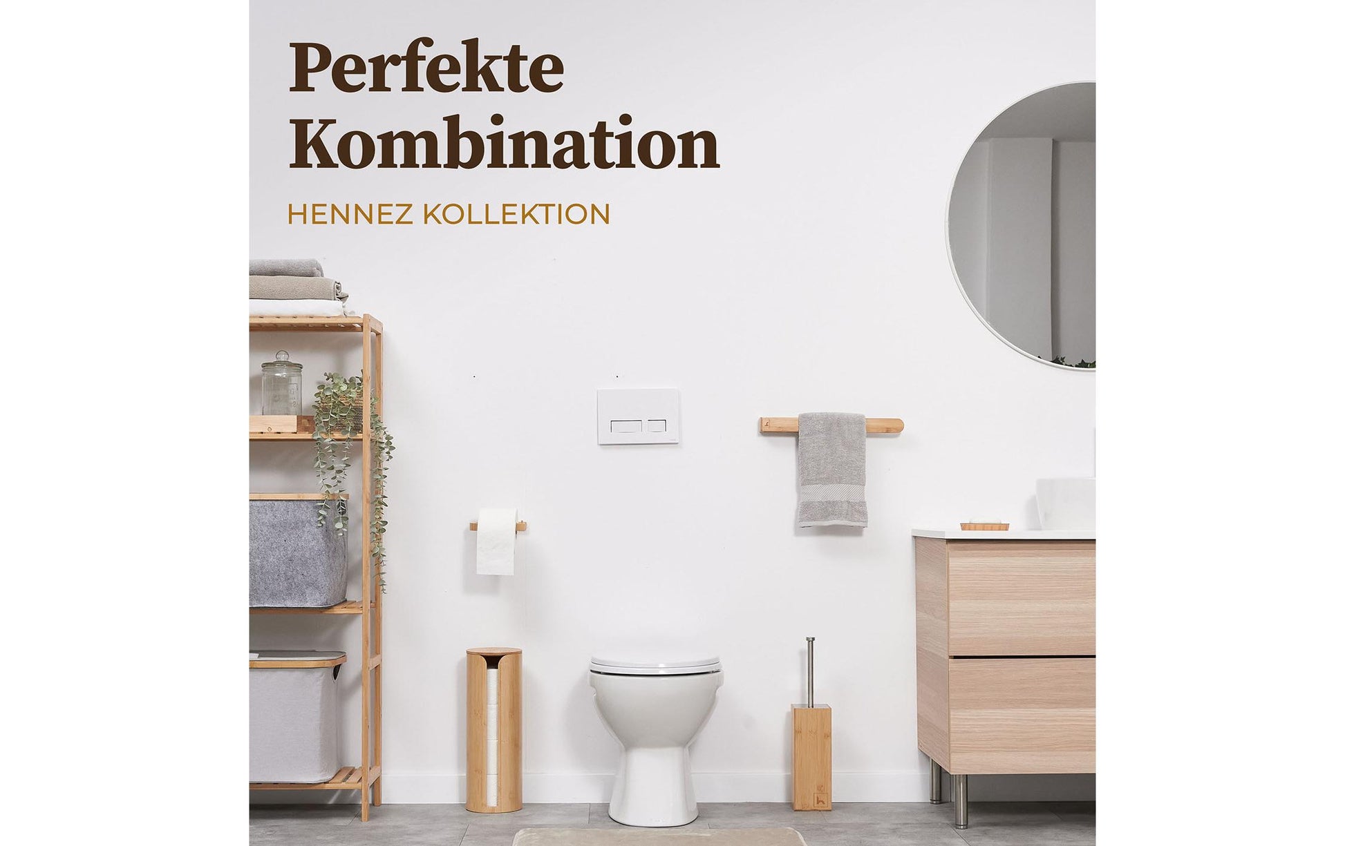 Hennez Evan – Toilettenpapierhalter – Bambus, Braun, Wandmontiert, Klebend, 15 × 11 × 1,5 cm