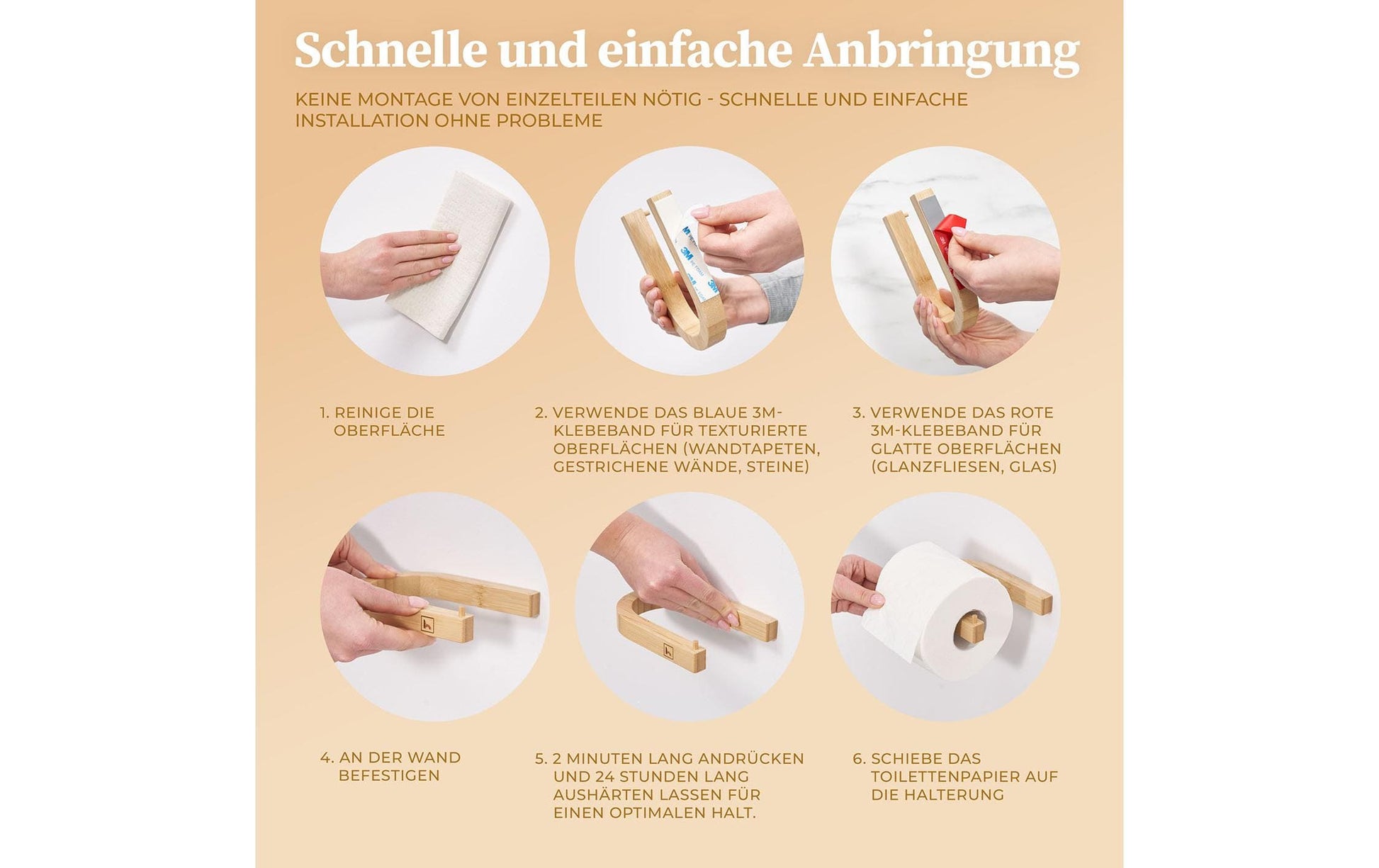 Hennez Evan – Toilettenpapierhalter – Bambus, Braun, Wandmontiert, Klebend, 15 × 11 × 1,5 cm