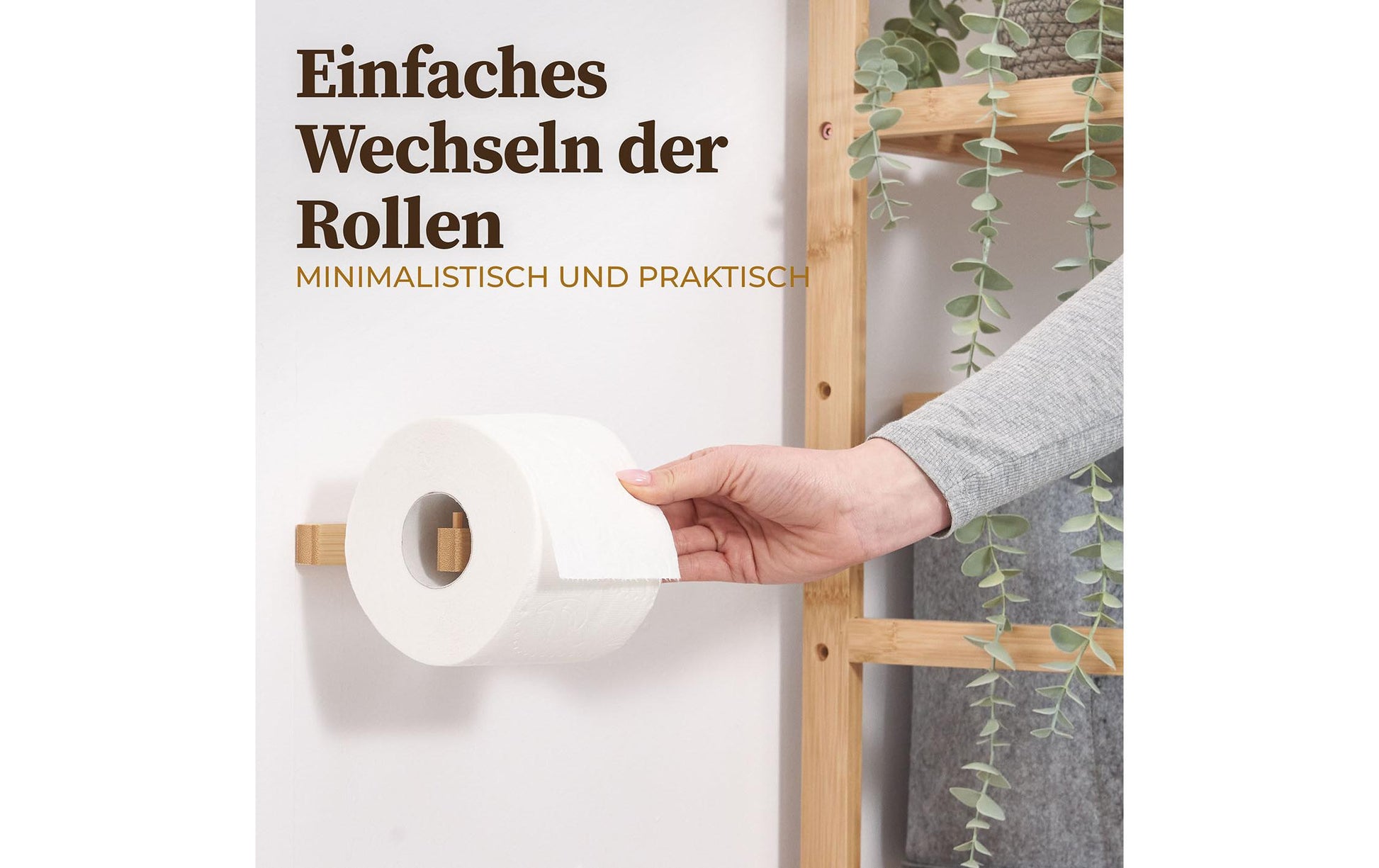 Hennez Evan – Toilettenpapierhalter – Bambus, Braun, Wandmontiert, Klebend, 15 × 11 × 1,5 cm