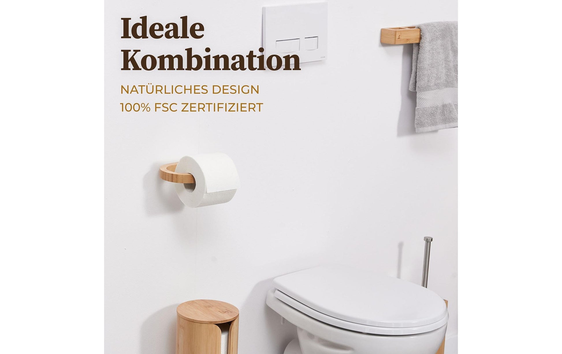 Hennez Evan – Toilettenpapierhalter – Bambus, Braun, Wandmontiert, Klebend, 15 × 11 × 1,5 cm