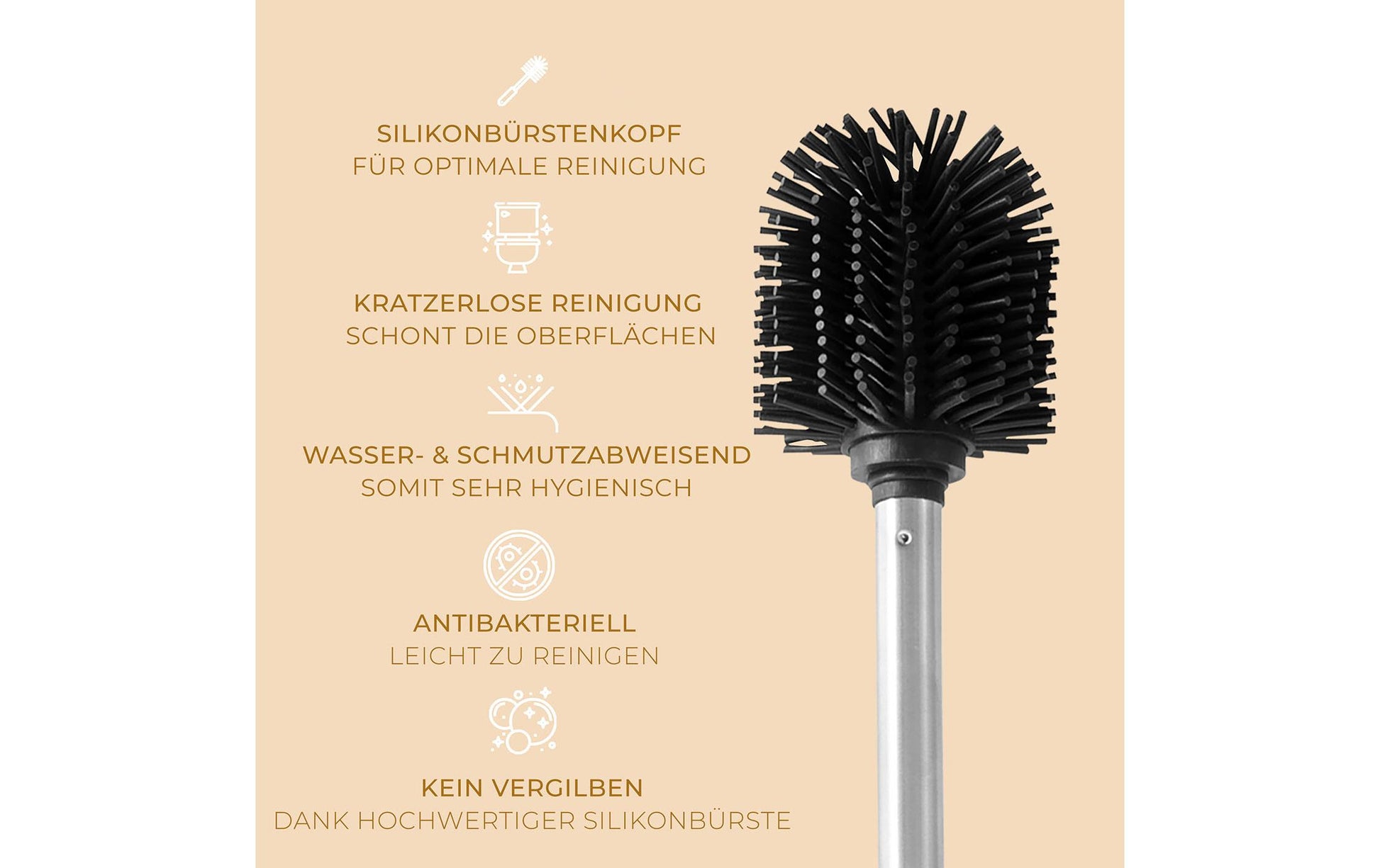 Hennez WC-Bürstenset – Bambus, Silikon, Braun, Antibakteriell, Langer Griff, H 17,5 cm