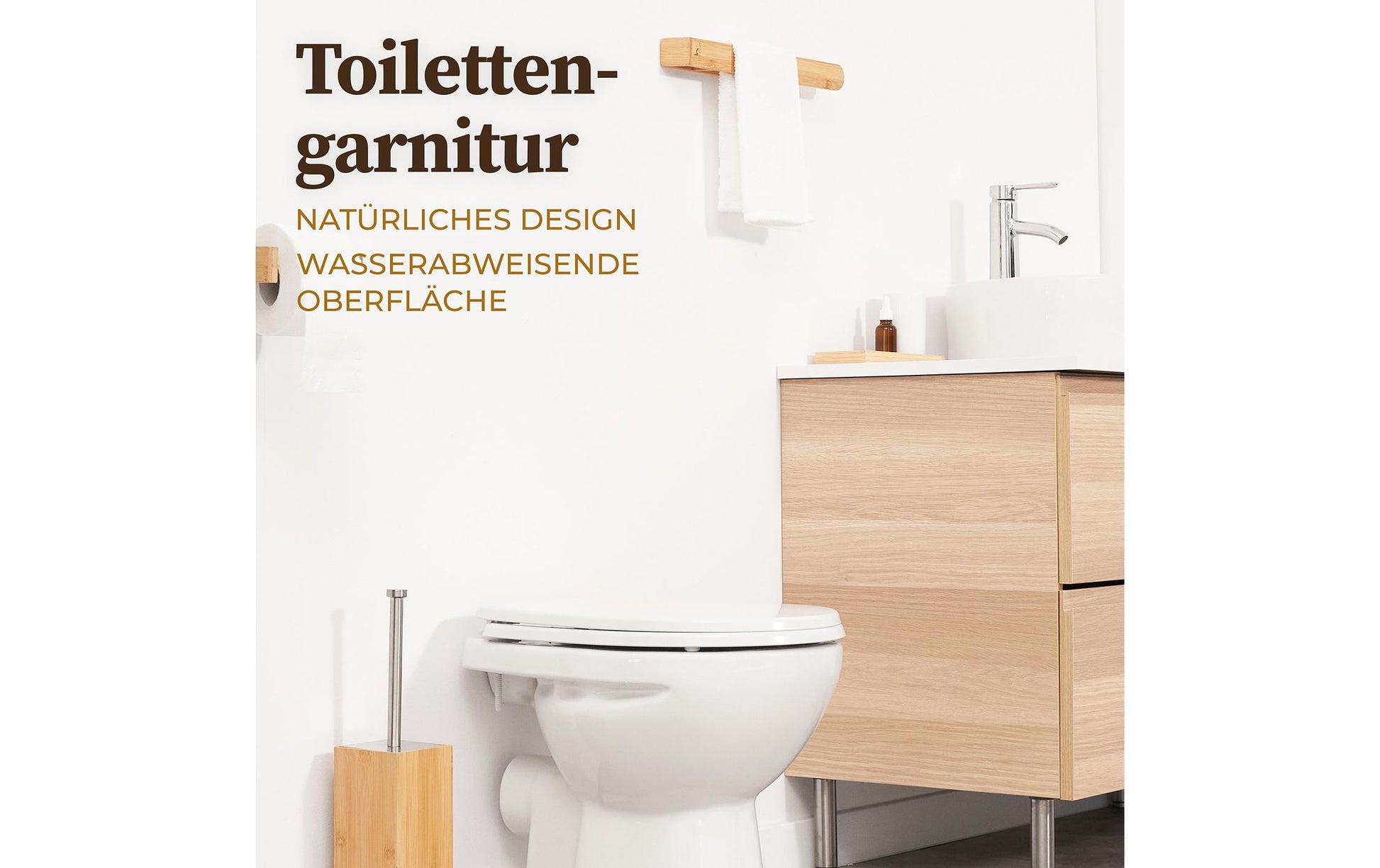 Hennez WC-Bürstenset – Bambus, Silikon, Braun, Antibakteriell, Langer Griff, H 17,5 cm