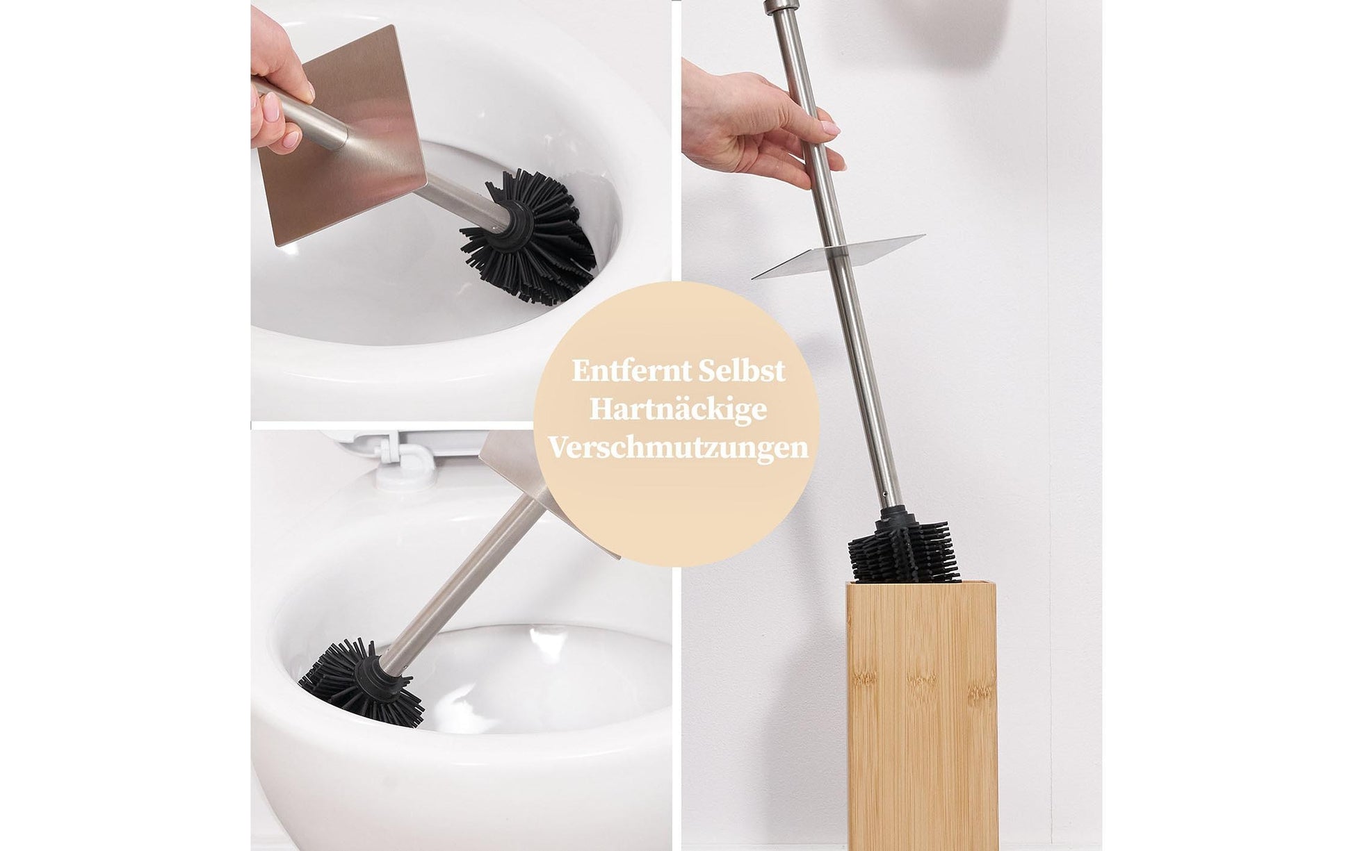 Hennez WC-Bürstenset – Bambus, Silikon, Braun, Antibakteriell, Langer Griff, H 17,5 cm