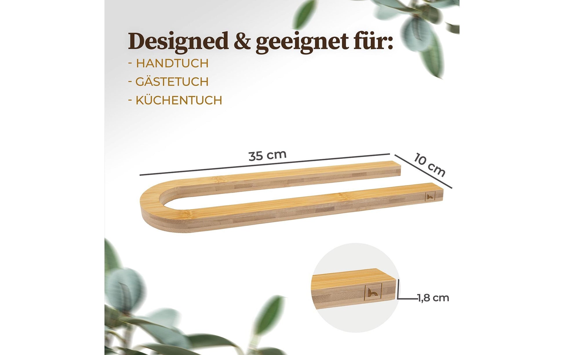Hennez Handtuchhalter Alfred – 35×10×1,8 cm, Bambus, Klebestreifen, Natur