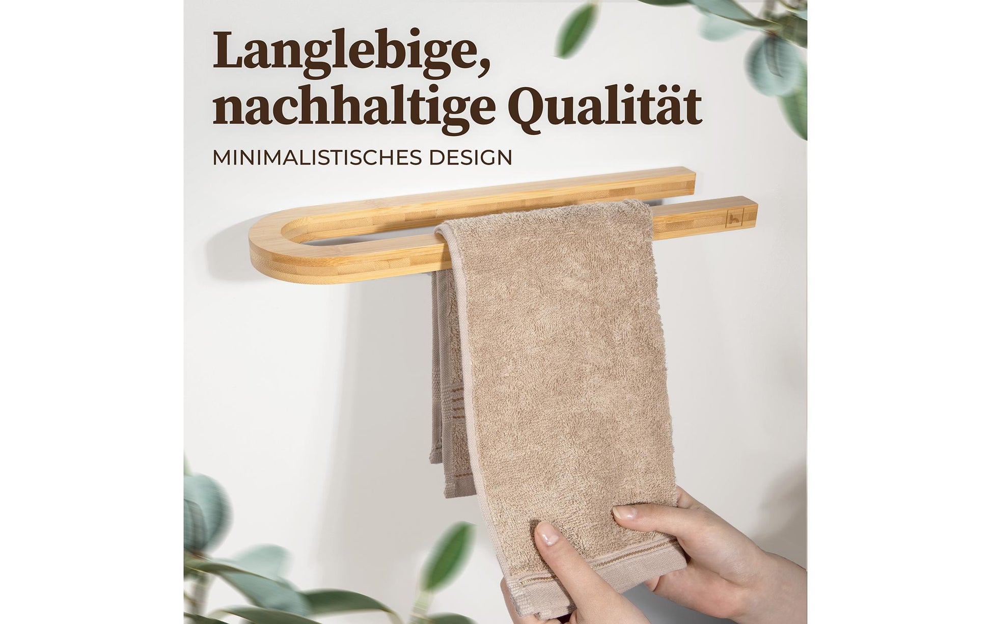 Hennez Handtuchhalter Alfred – 35×10×1,8 cm, Bambus, Klebestreifen, Natur