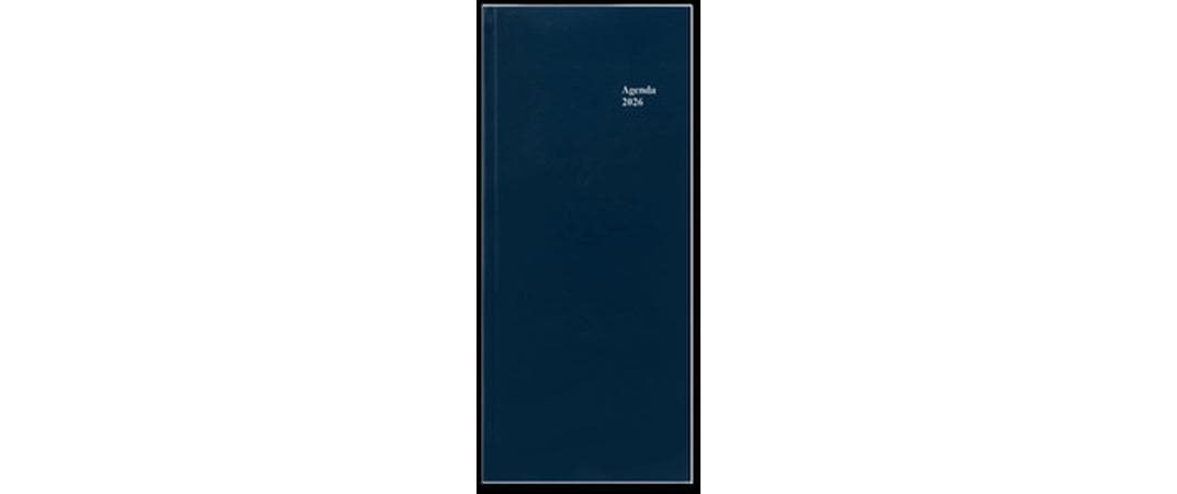 Simplex Agenda – 1 Tag pro Seite, gebunden, 13,5 × 31,5 cm, 2026, 1/2-Stunden-Takt, Blau, FSC